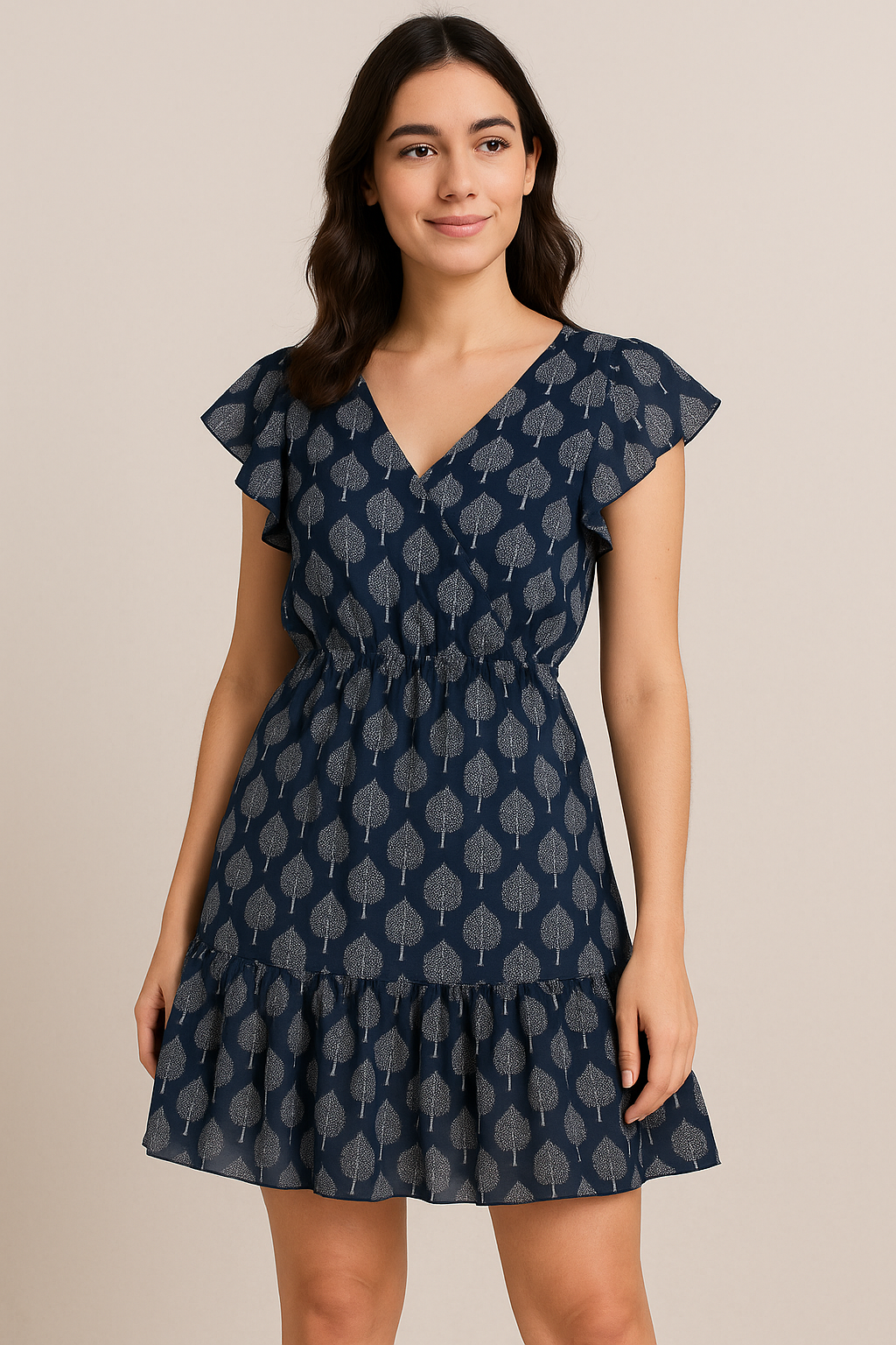 Stylized Mepal Leaf Motif Digital Printed Fabric - Pure Georgette