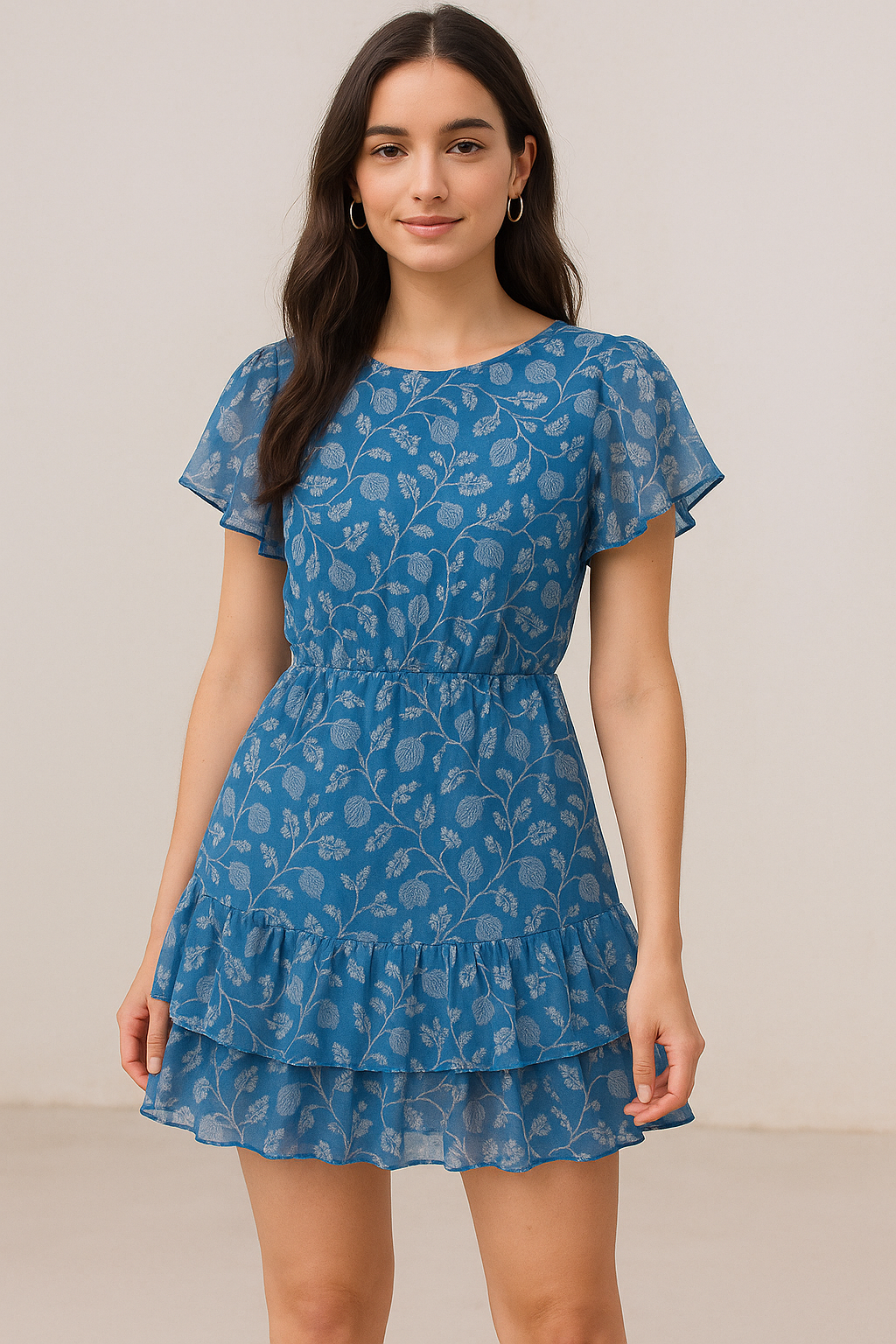 White Jasud Flower With Stalk Digital Printed Fabric - Pure Georgette