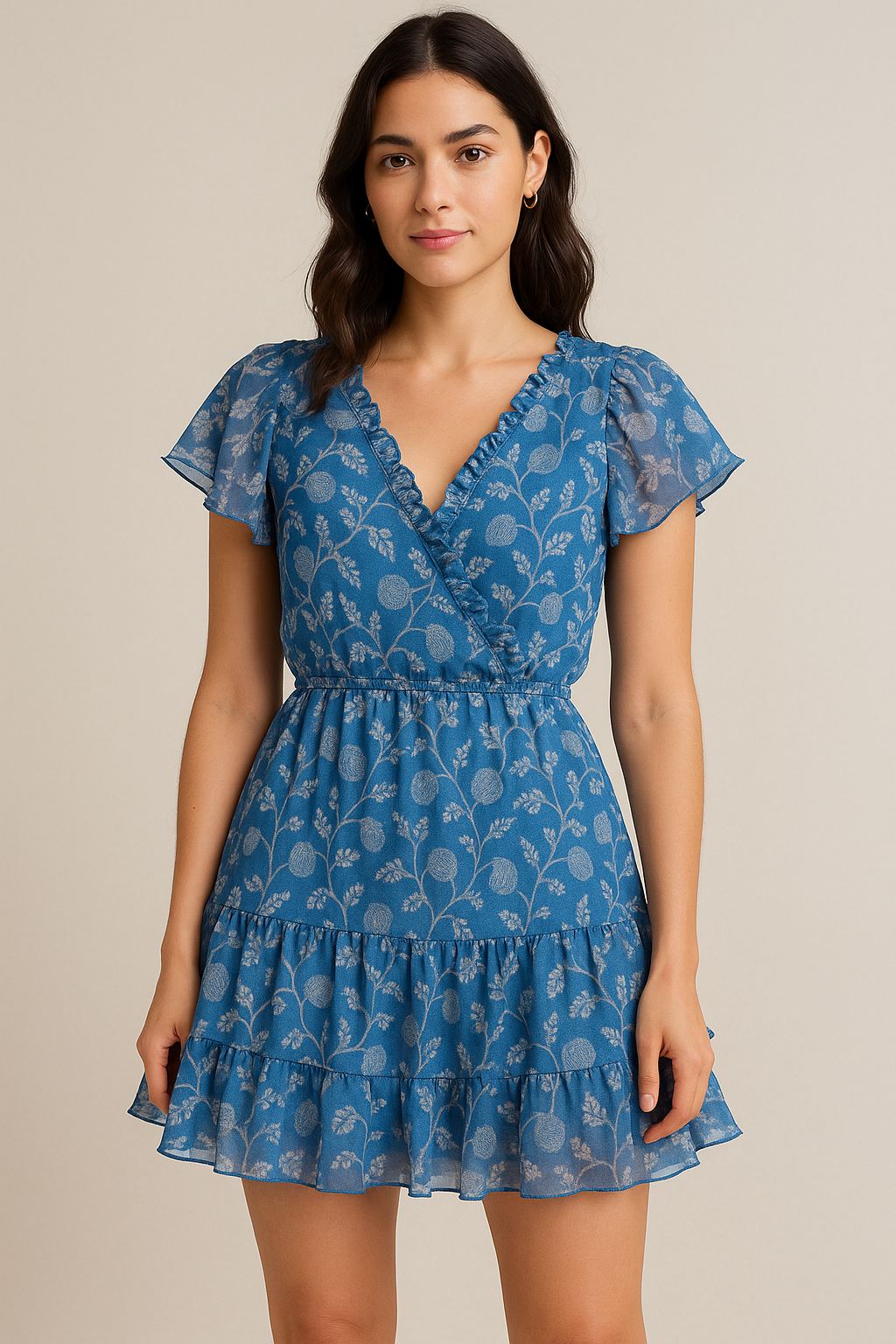 White Jasud Flower With Stalk Digital Printed Fabric - Pure Georgette