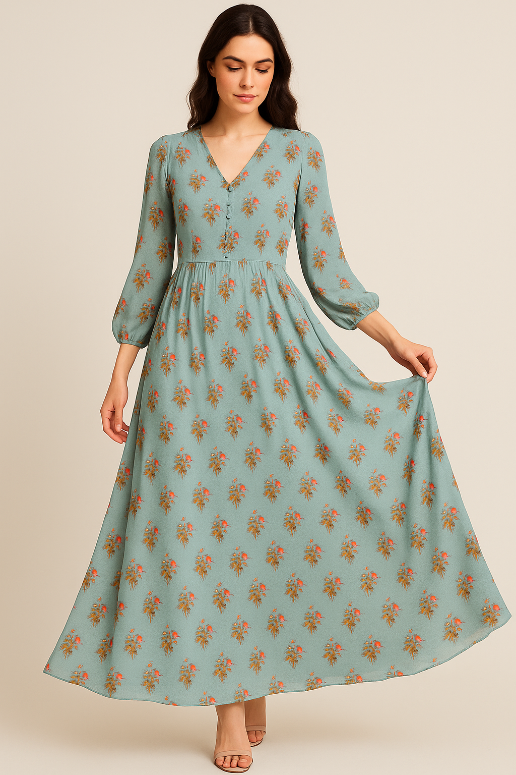 Vintage Flower Repeat Digital Printed Fabric - Pure Georgette