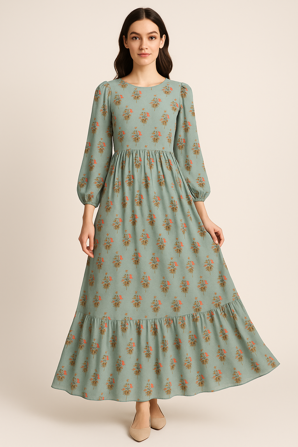 Vintage Flower Repeat Digital Printed Fabric - Pure Georgette