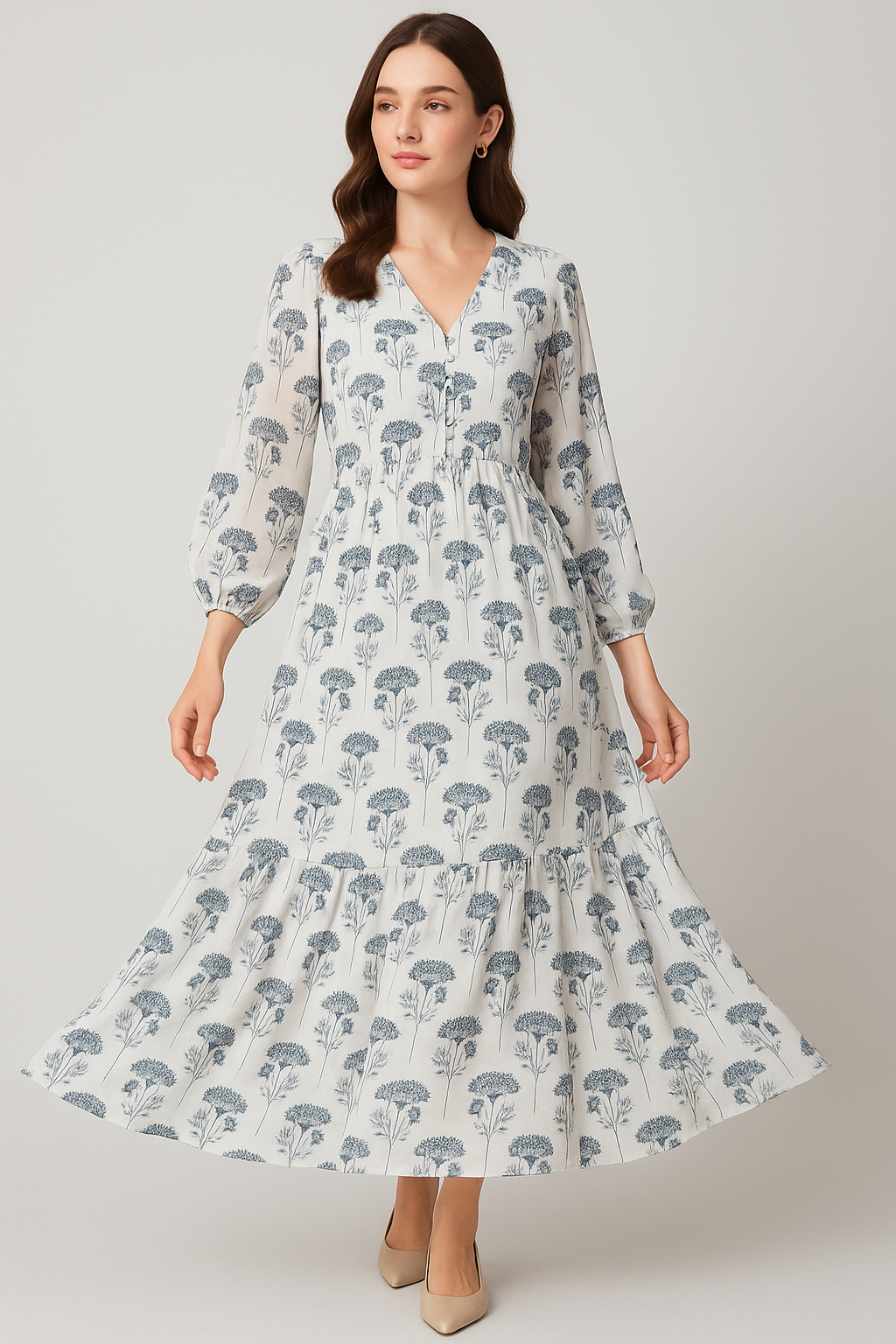 Winter Icy Flower Digital Printed Fabric  - Pure Georgette