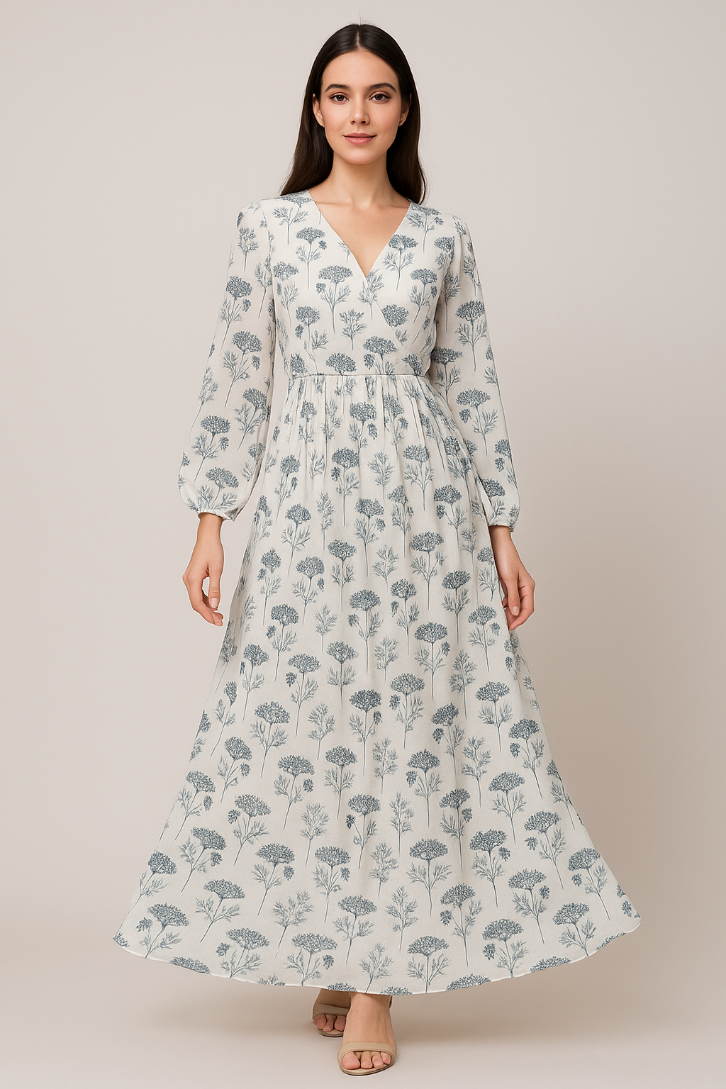 Winter Icy Flower Digital Printed Fabric  - Pure Georgette