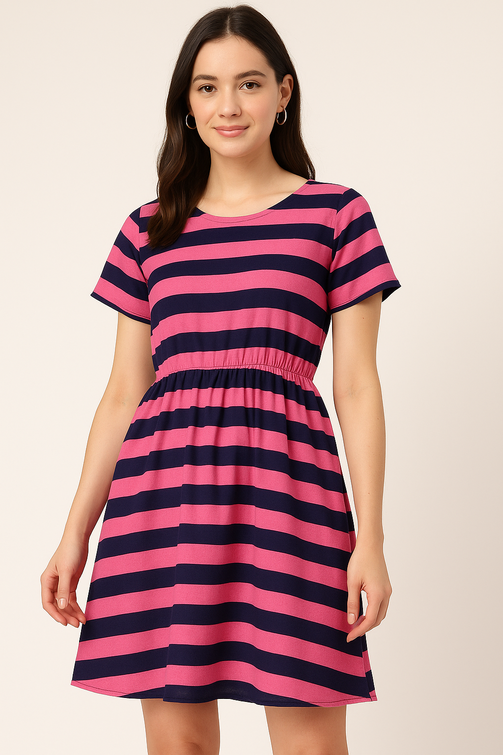 Classy Black and Pink Striped Pure Cotton Digital Printed Fabric