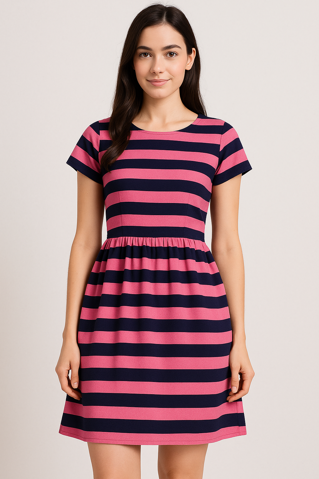 Classy Black and Pink Striped Pure Cotton Digital Printed Fabric