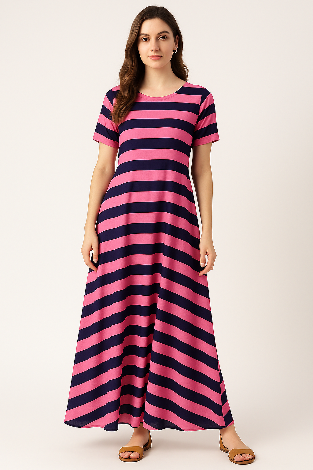 Classy Black and Pink Striped Pure Cotton Digital Printed Fabric