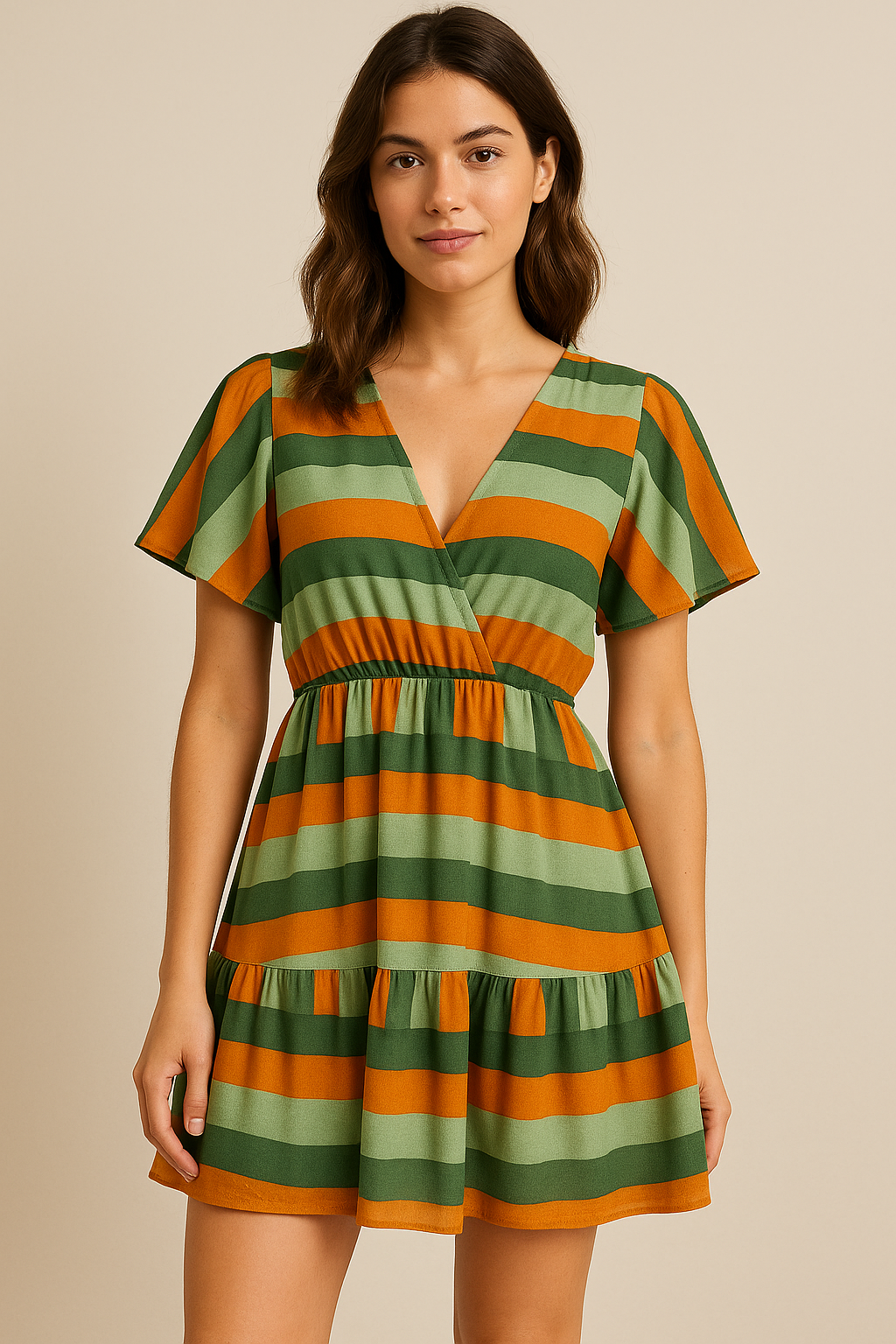 Gorgeous Green and Orange Digital Printed Fabric by FAB VOGUE Studio