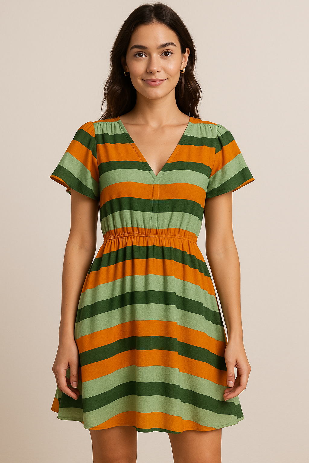 Gorgeous Green and Orange Digital Printed Fabric by FAB VOGUE Studio