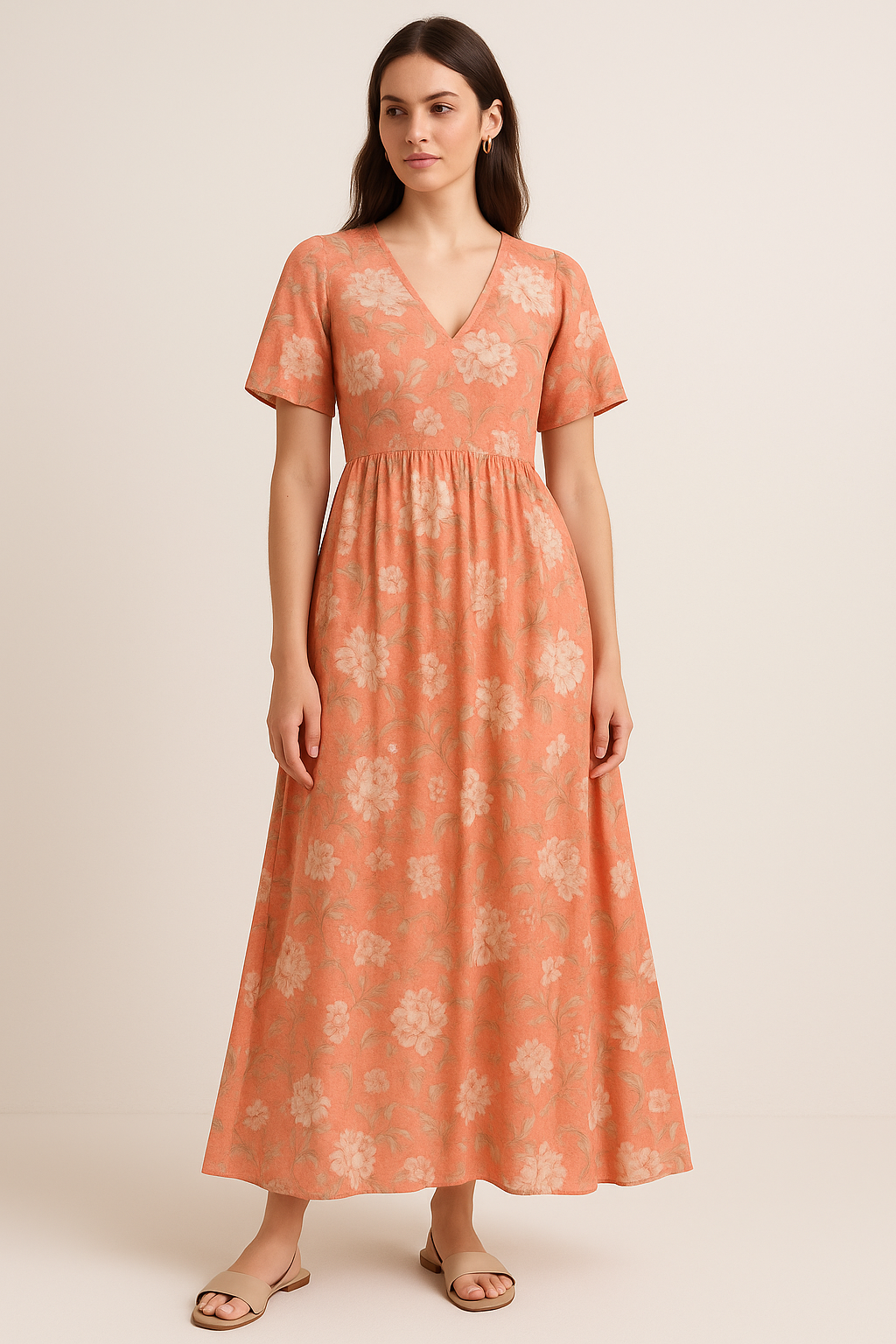 Pure Cotton Fabric in Peach Floral Design