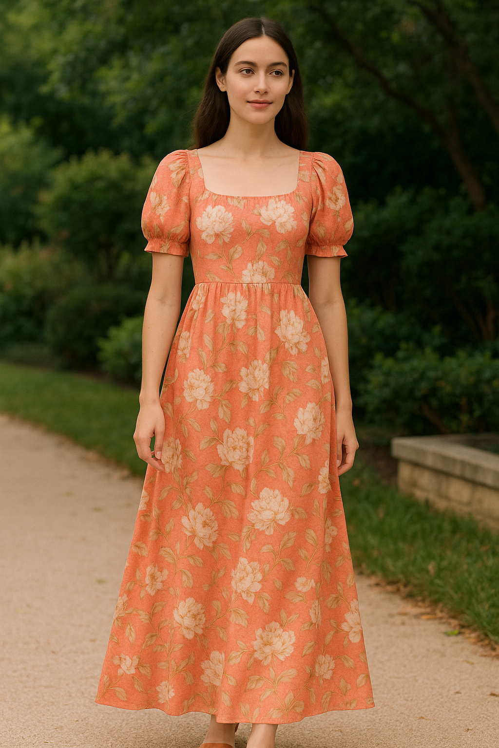 Pure Cotton Fabric in Peach Floral Design