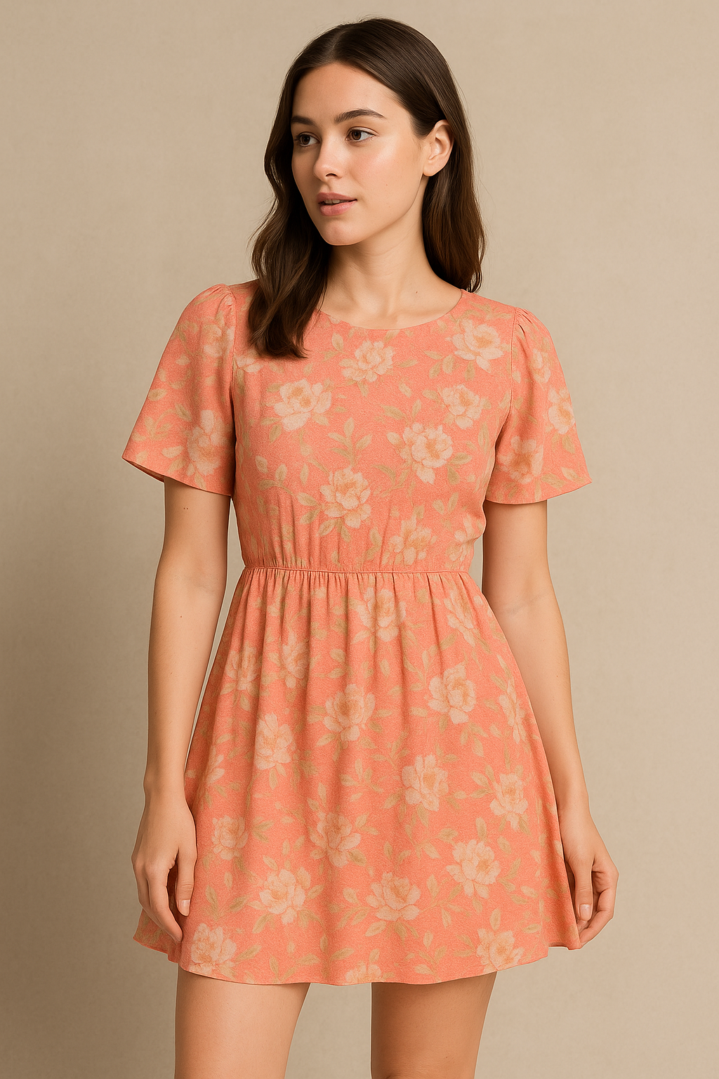 Pure Cotton Digital Printed Fabric - Peach Color & Floral Design