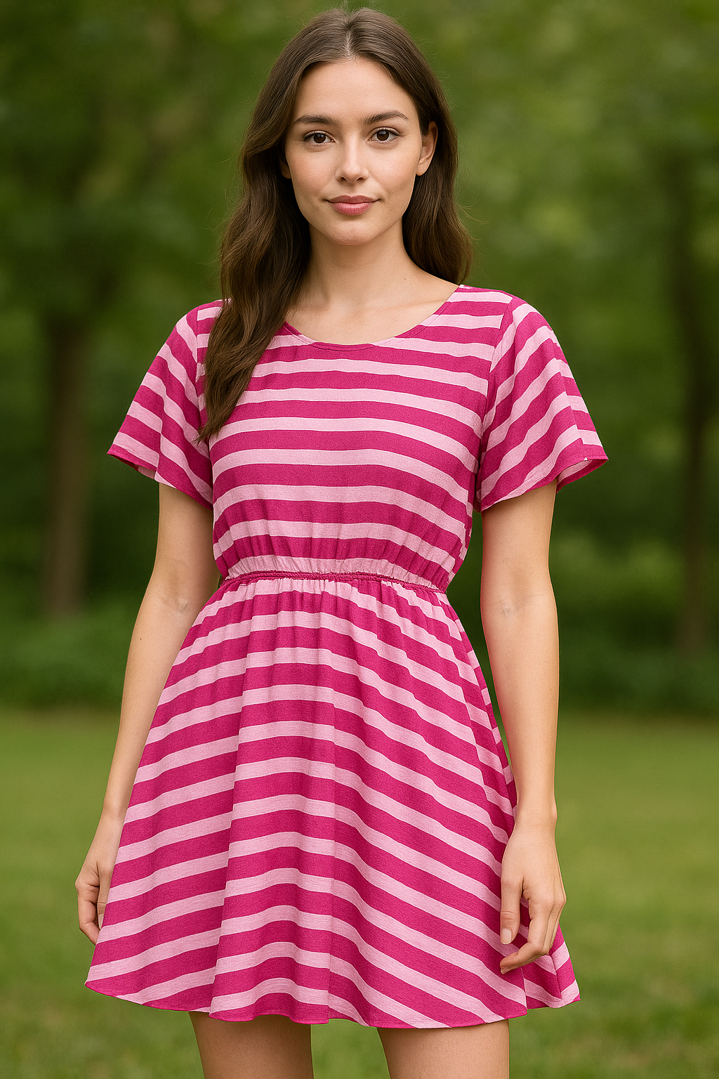 Pink Breton Stripes Pattern Digital Printed Fabric - Pure Cotton