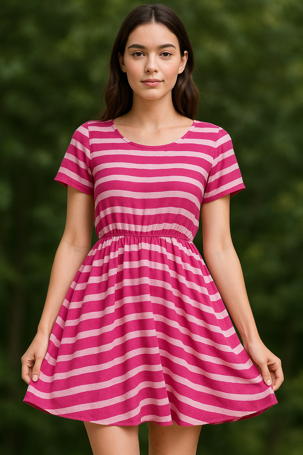 Pink Breton Stripes Pattern Digital Printed Fabric - Pure Cotton