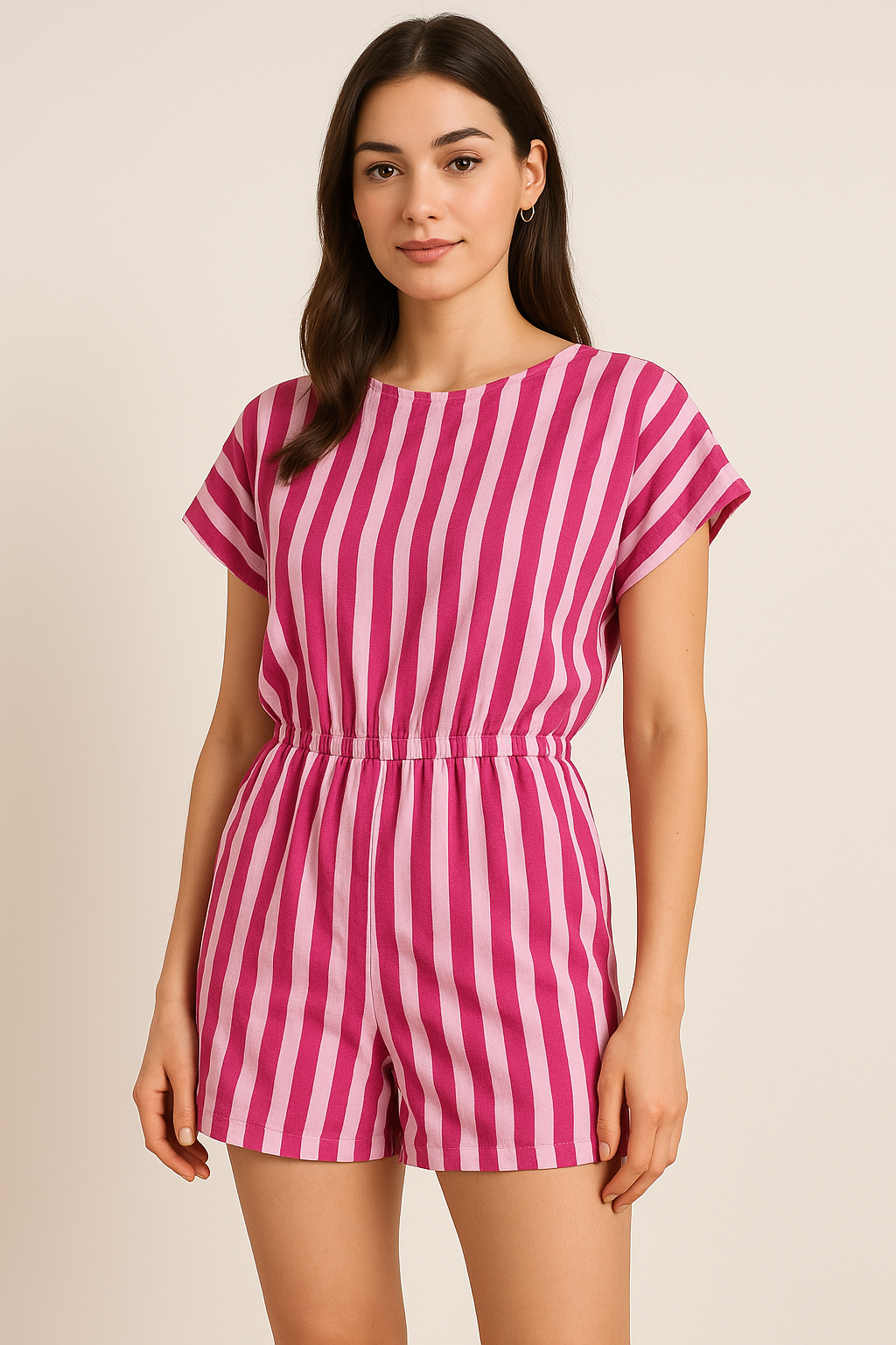 Pink Breton Stripes Pattern Digital Printed Fabric - Pure Cotton