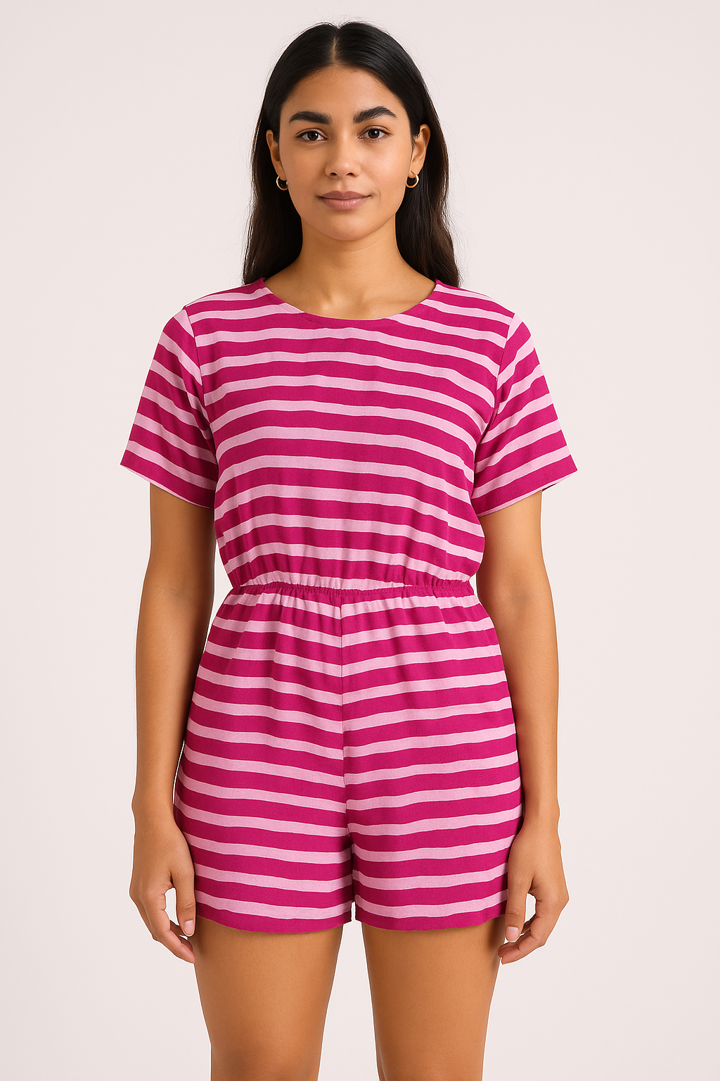 Pink Breton Stripes Pattern Digital Printed Fabric - Pure Cotton