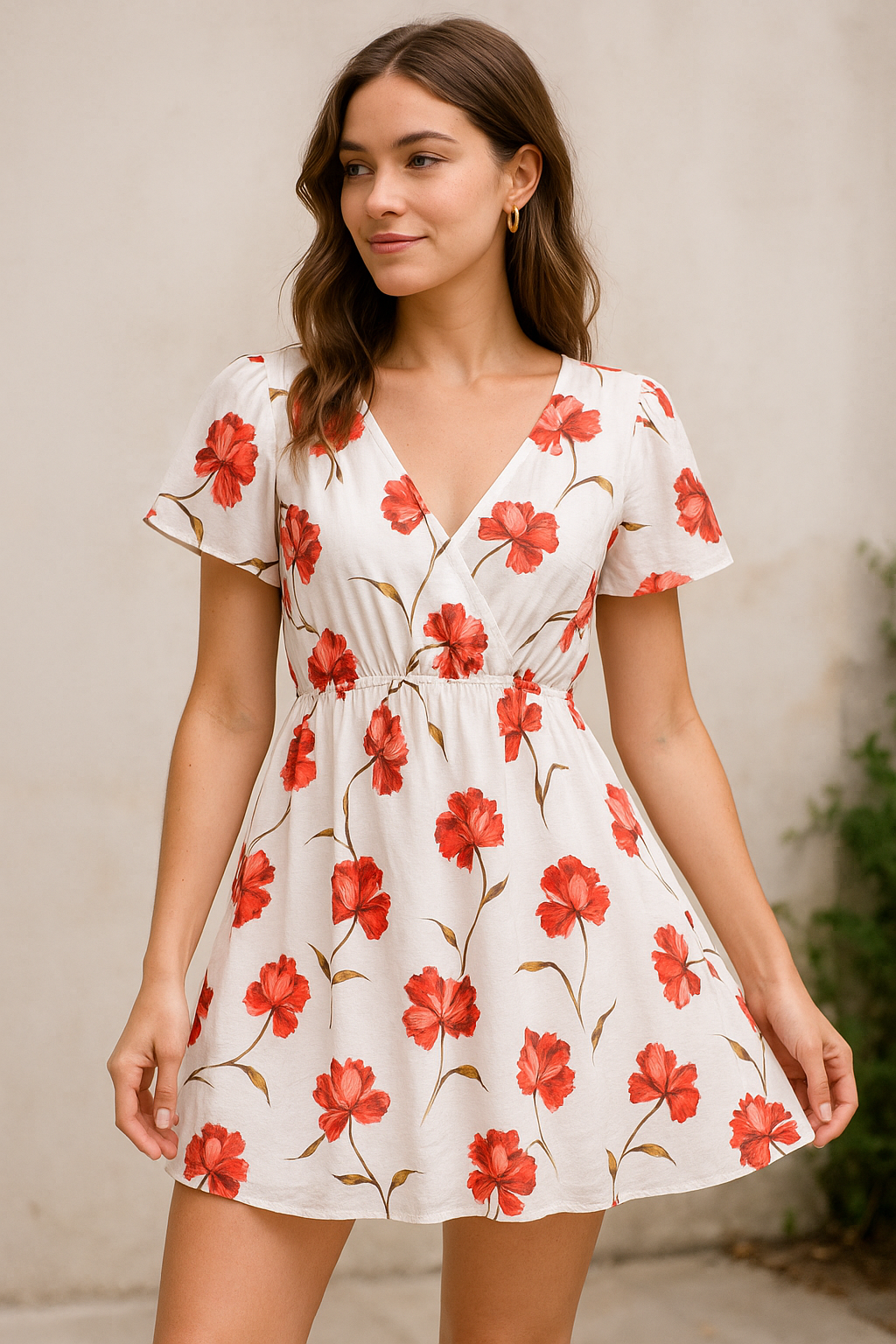 Dark Red Flower Printed Pure Cotton Fabric Material