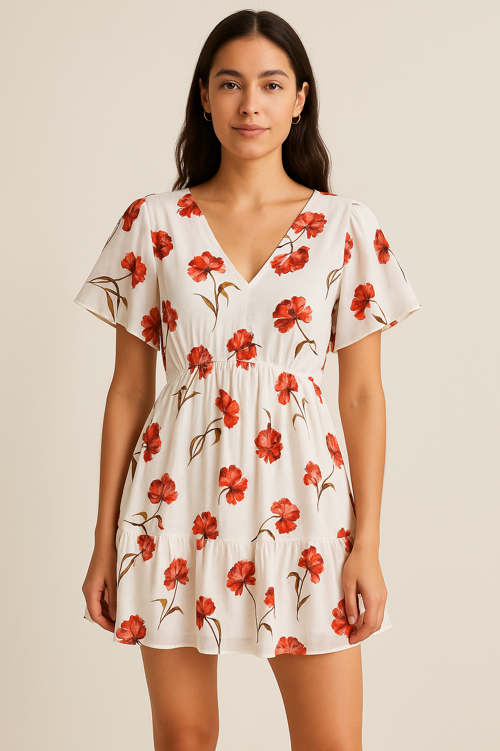 Dark Red Flower Printed Pure Cotton Fabric Material