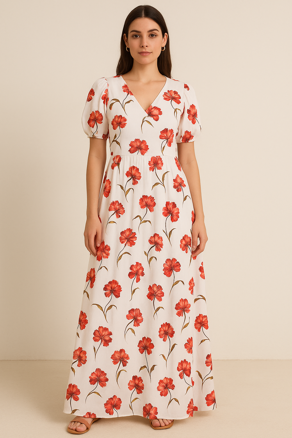 Dark Red Flower Printed Pure Cotton Fabric Material