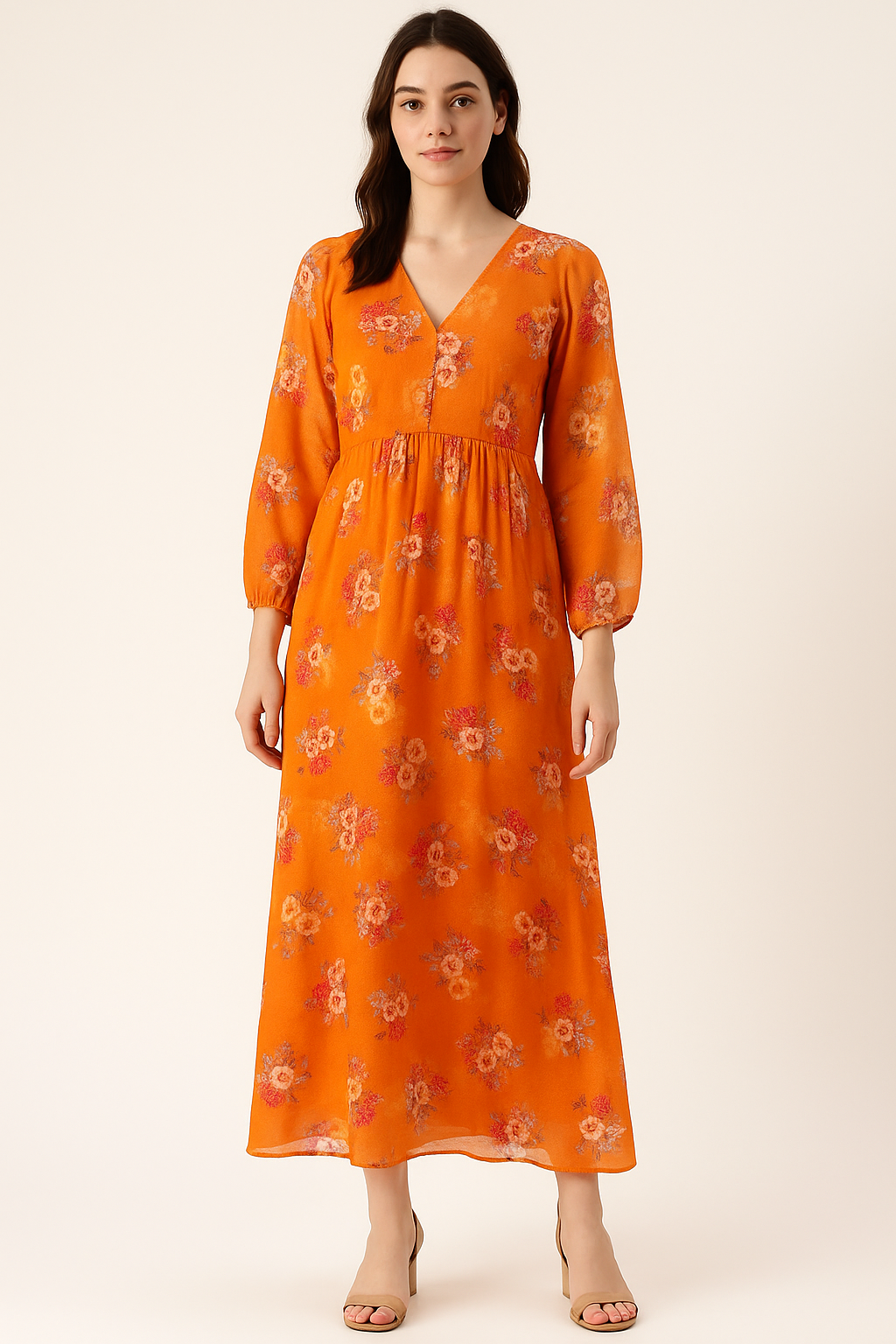 Mustard Yellow Flower Printed Pure Cotton Fabric Material