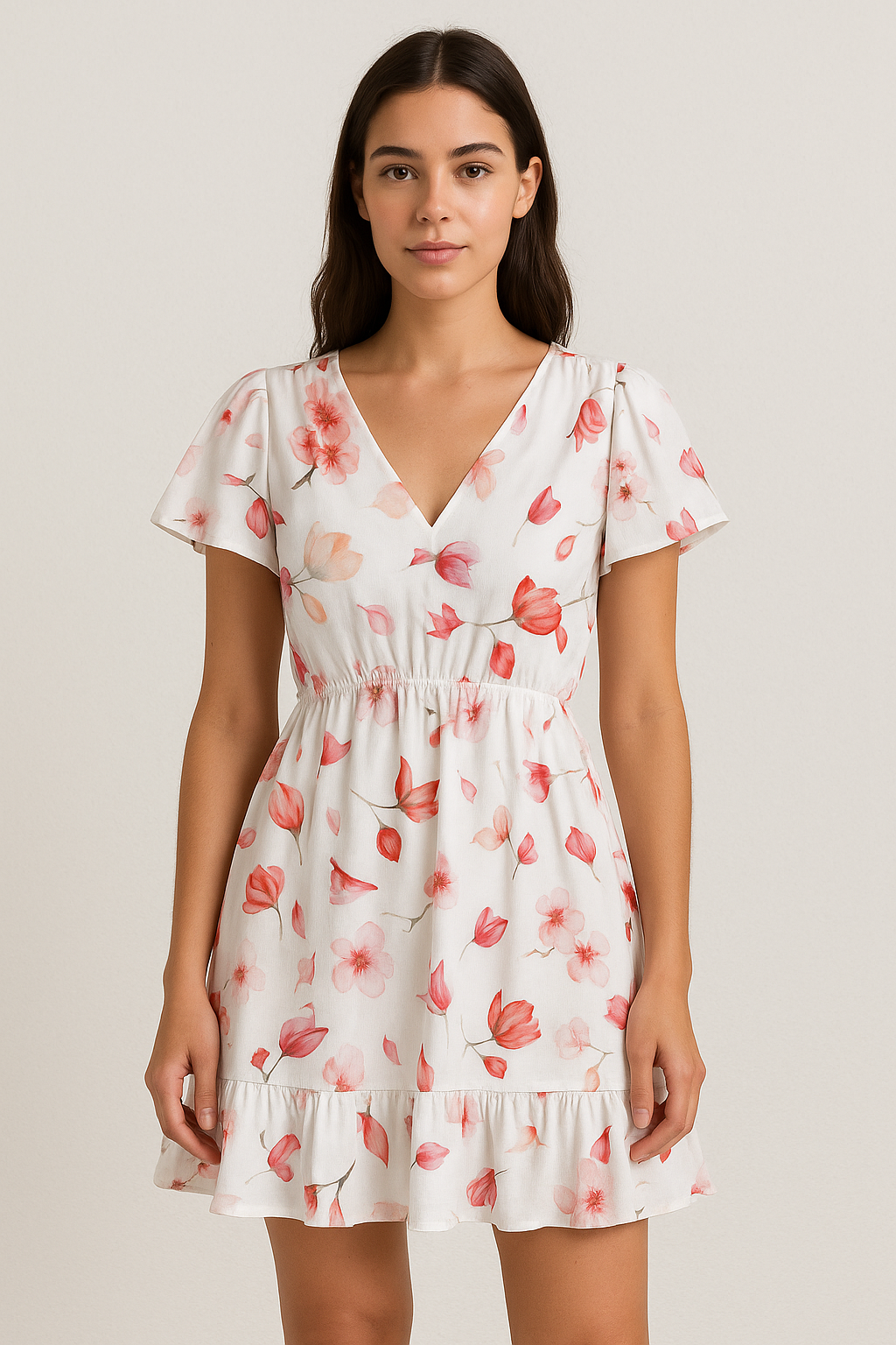 Red Floral Printed Pure Cotton Fabric Material