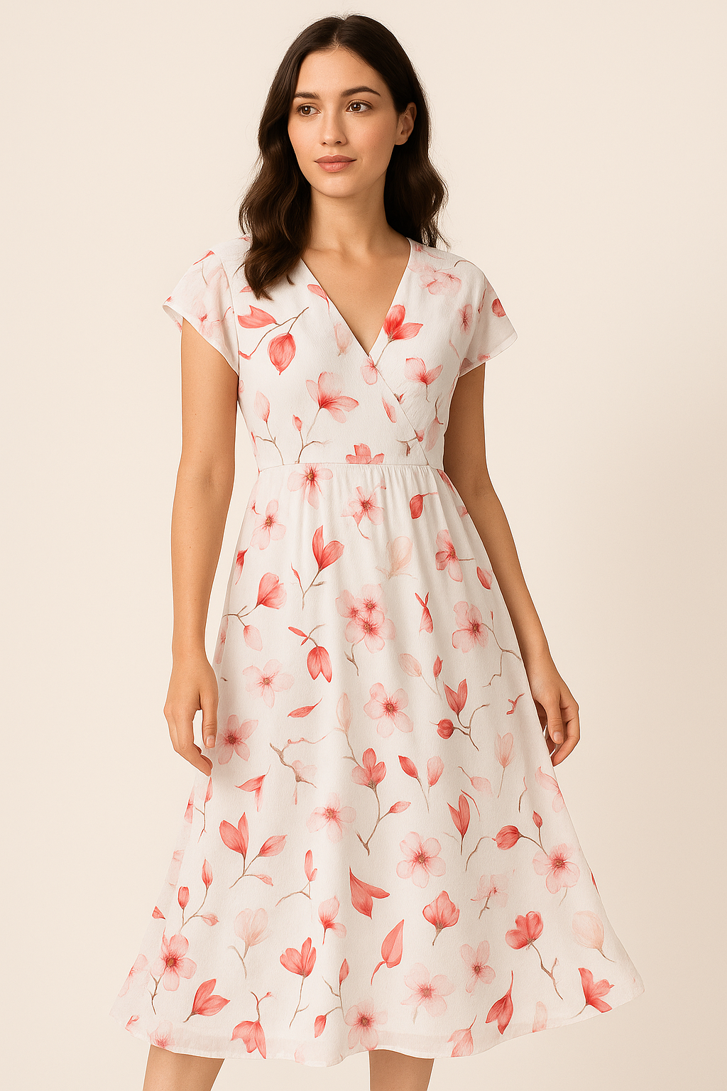 Red Floral Printed Pure Cotton Fabric Material