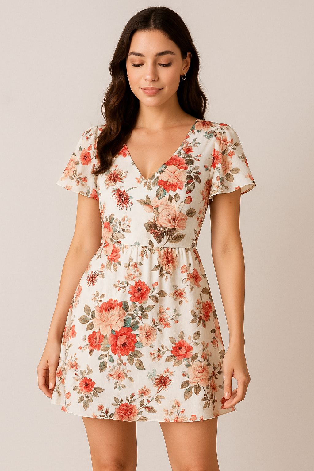 White Floral Printed Pure Cotton Fabric Material