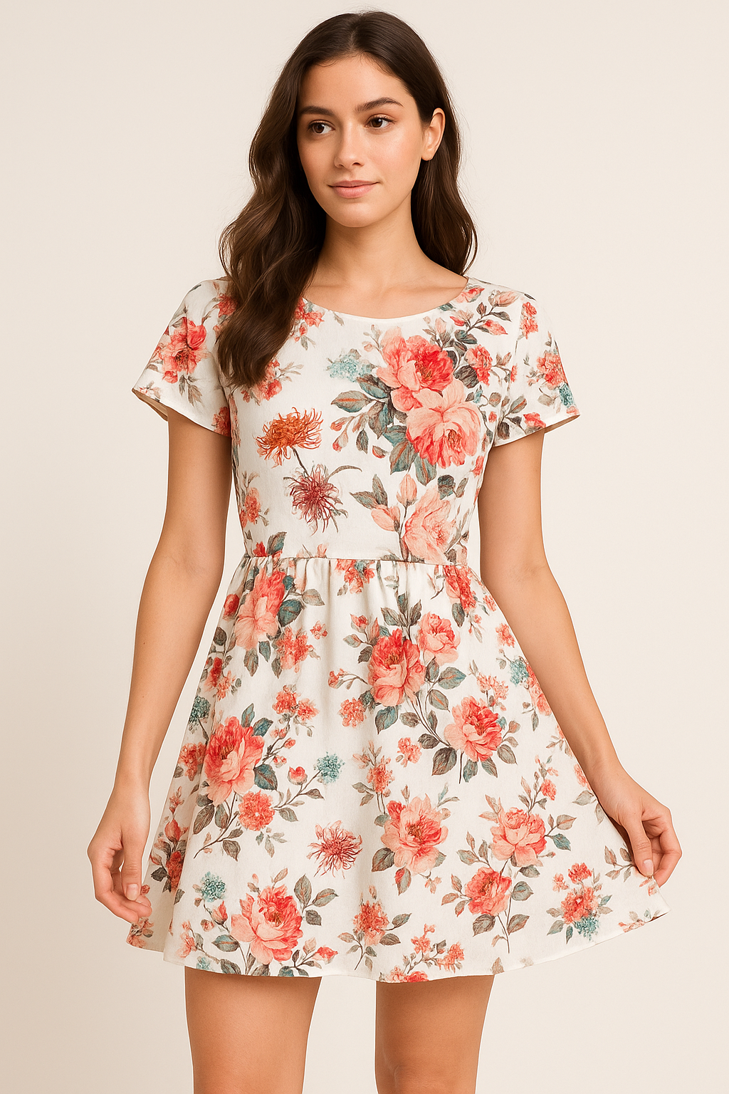 White Floral Printed Pure Cotton Fabric Material