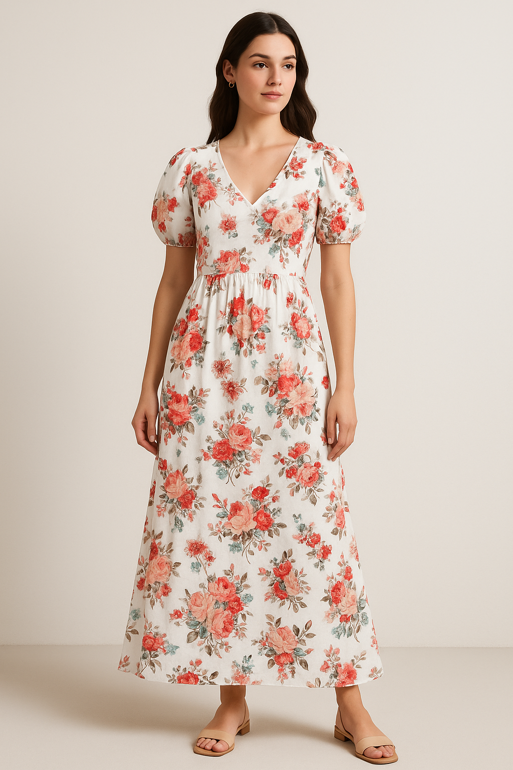 White Floral Printed Pure Cotton Fabric Material