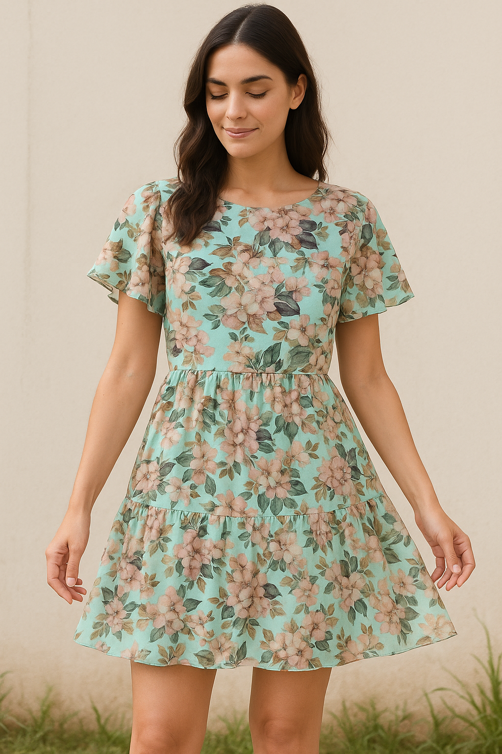 Cyan Flower Pure Cotton Printed Fabric Material