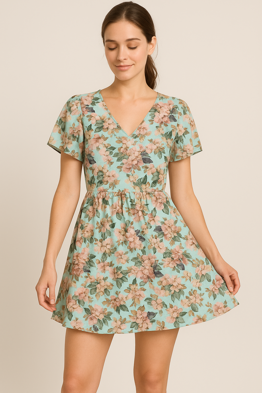 Cyan Flower Pure Cotton Printed Fabric Material