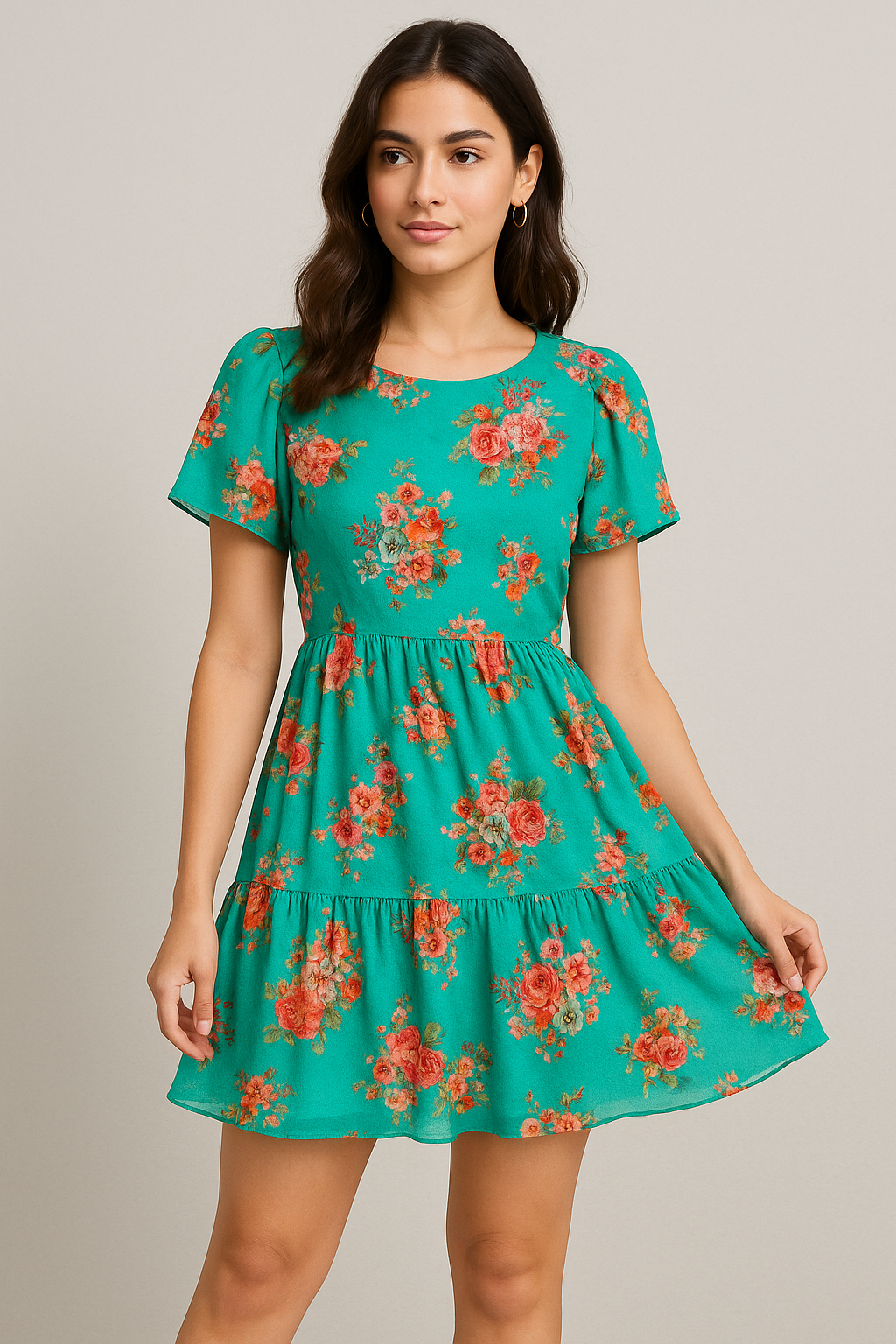 Mediumseagreen Floral Pure Cotton Printed Fabric Material