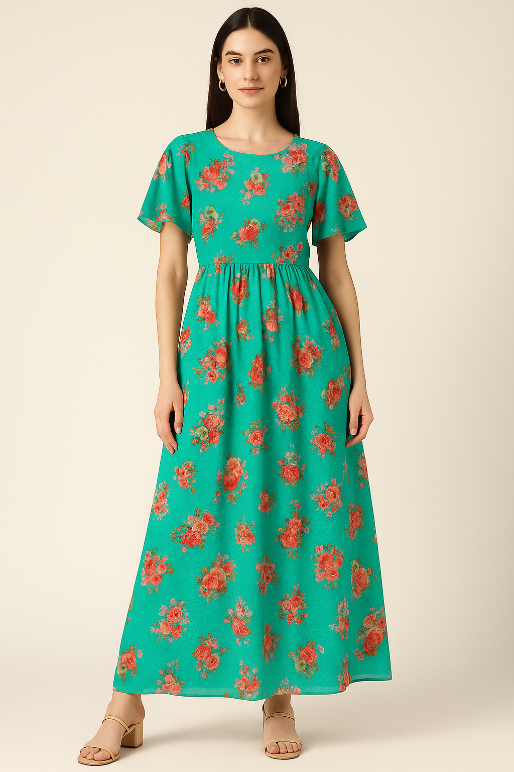 Mediumseagreen Floral Pure Cotton Printed Fabric Material