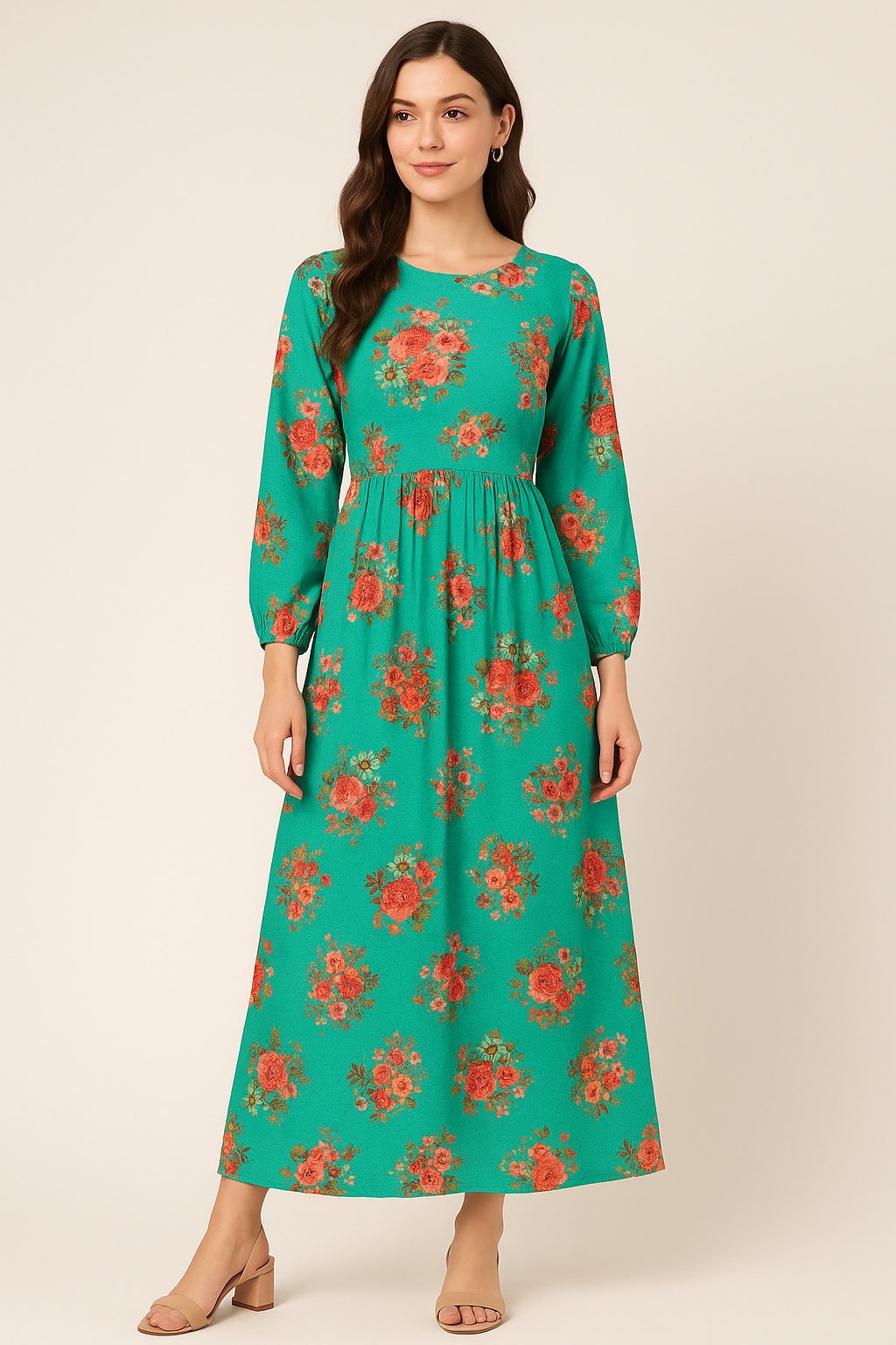 Mediumseagreen Floral Pure Cotton Printed Fabric Material