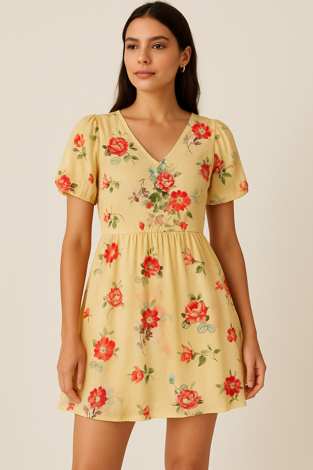 Light Yellow Floral Pure Cotton Printed Fabric Material