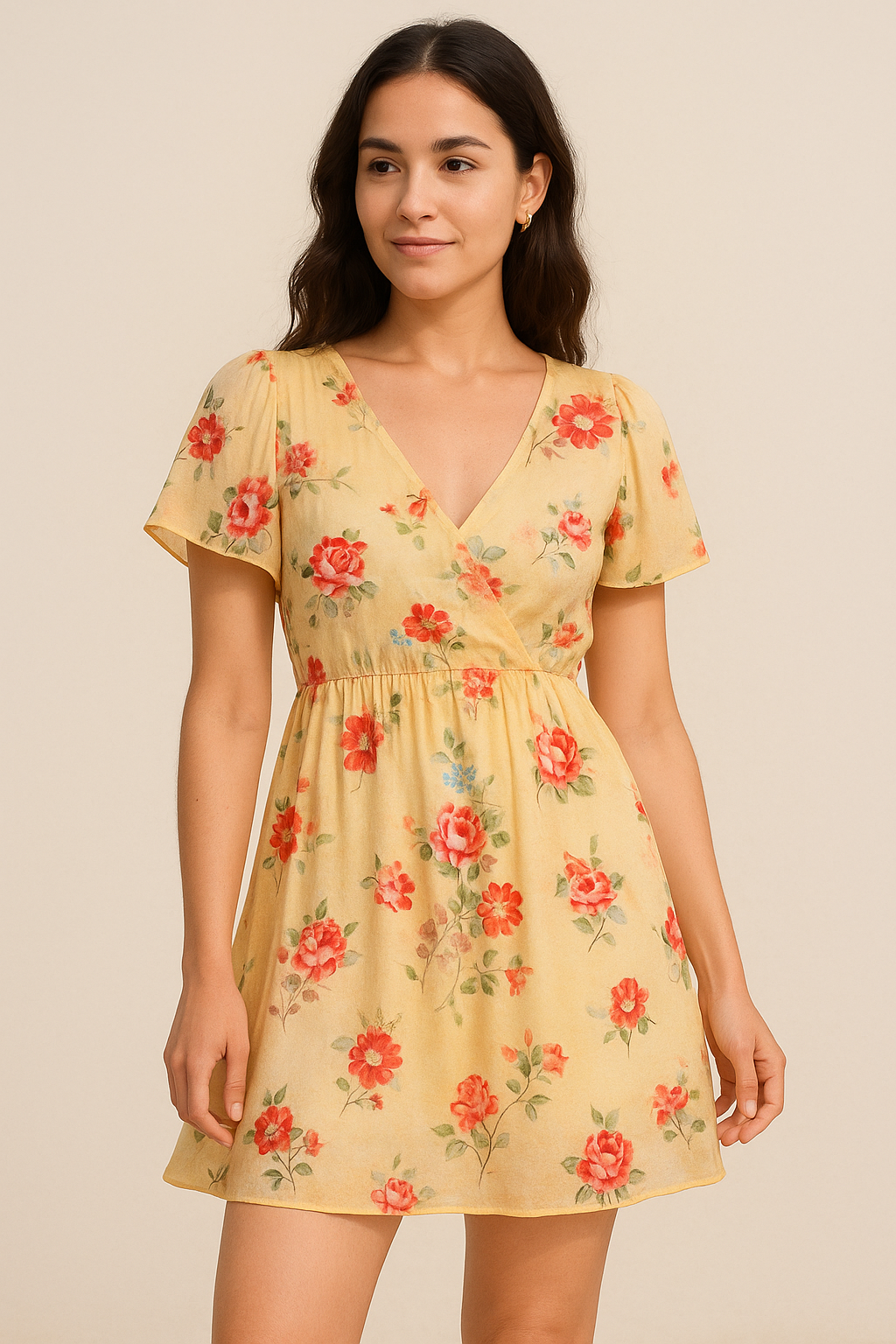 Light Yellow Floral Pure Cotton Printed Fabric Material