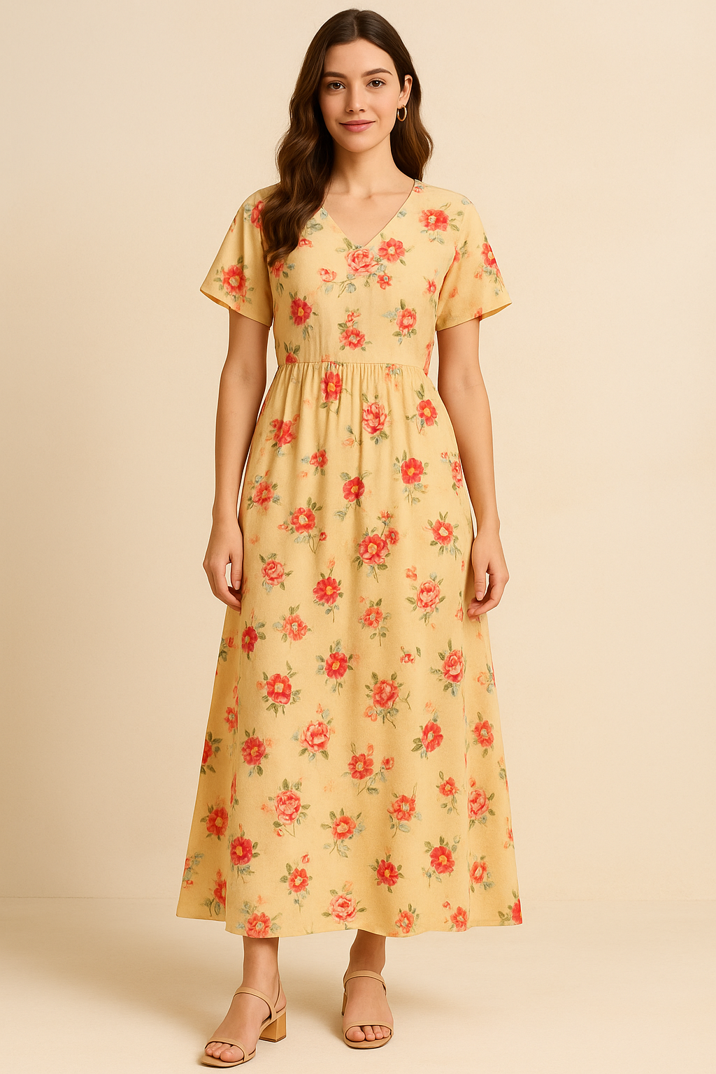 Light Yellow Floral Pure Cotton Printed Fabric Material