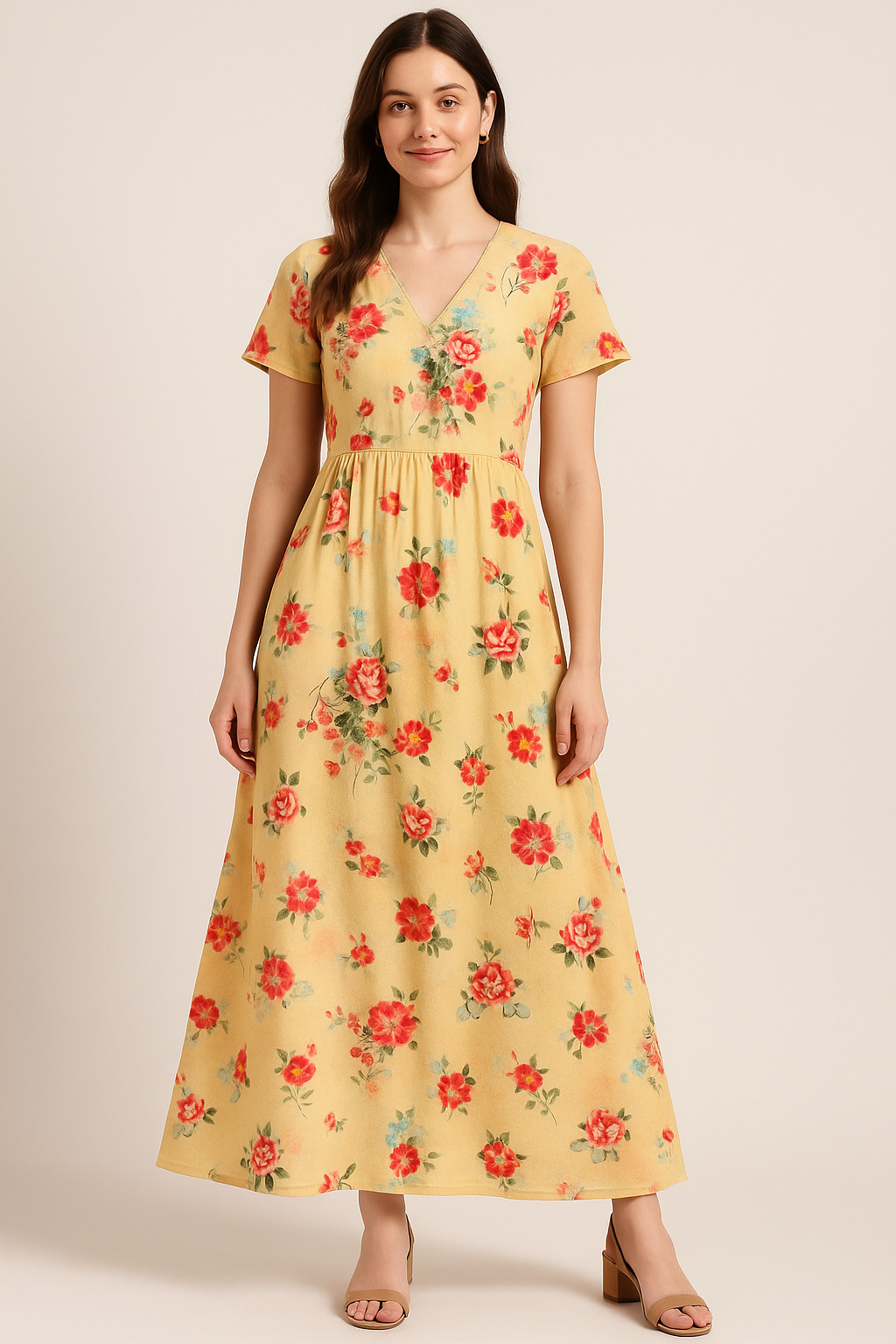 Light Yellow Floral Pure Cotton Printed Fabric Material