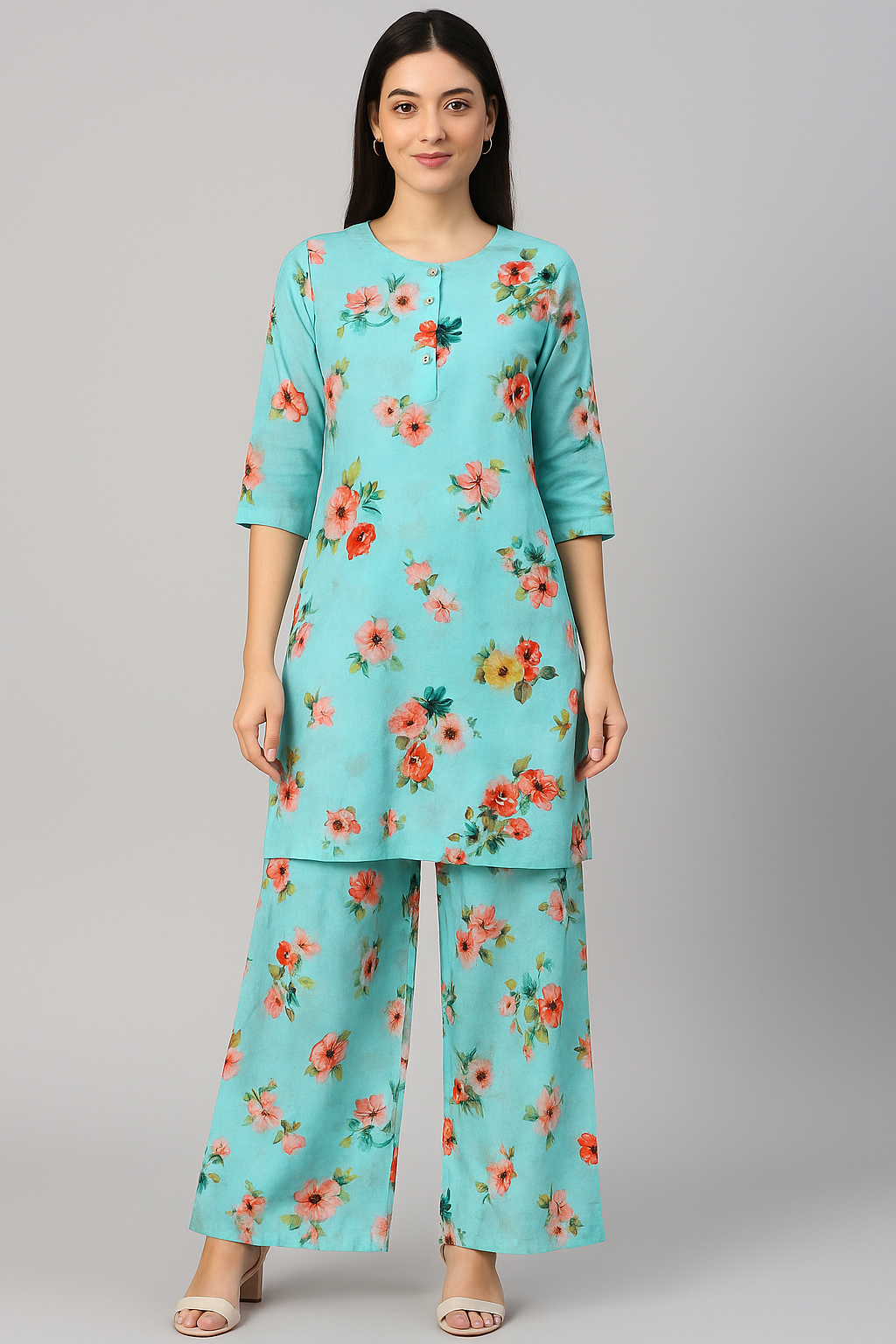 Baby Pink Floral Pure Cotton Printed Fabric Material