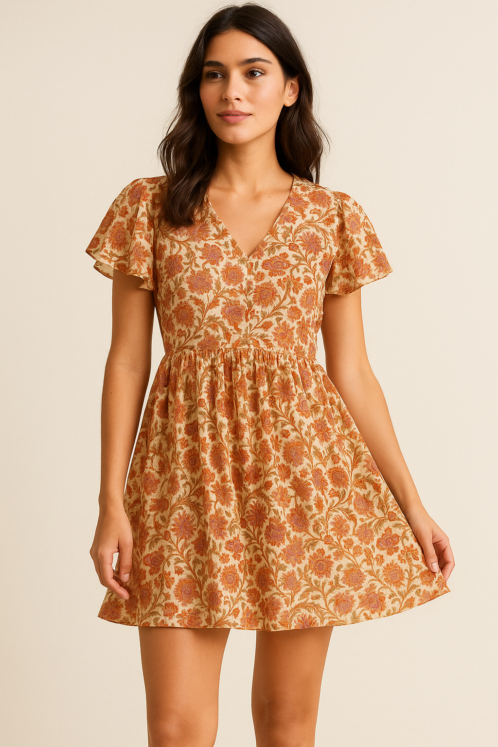 Cream Acanthus Pure Cotton Printed Fabric Material