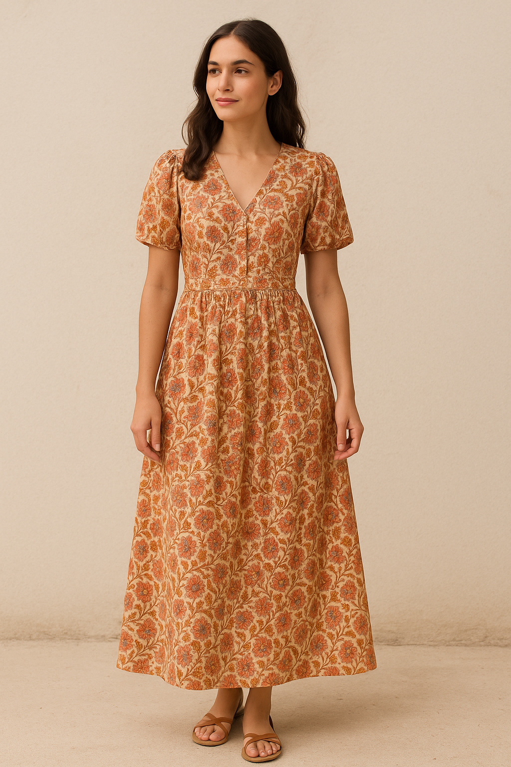 Cream Acanthus Pure Cotton Printed Fabric Material