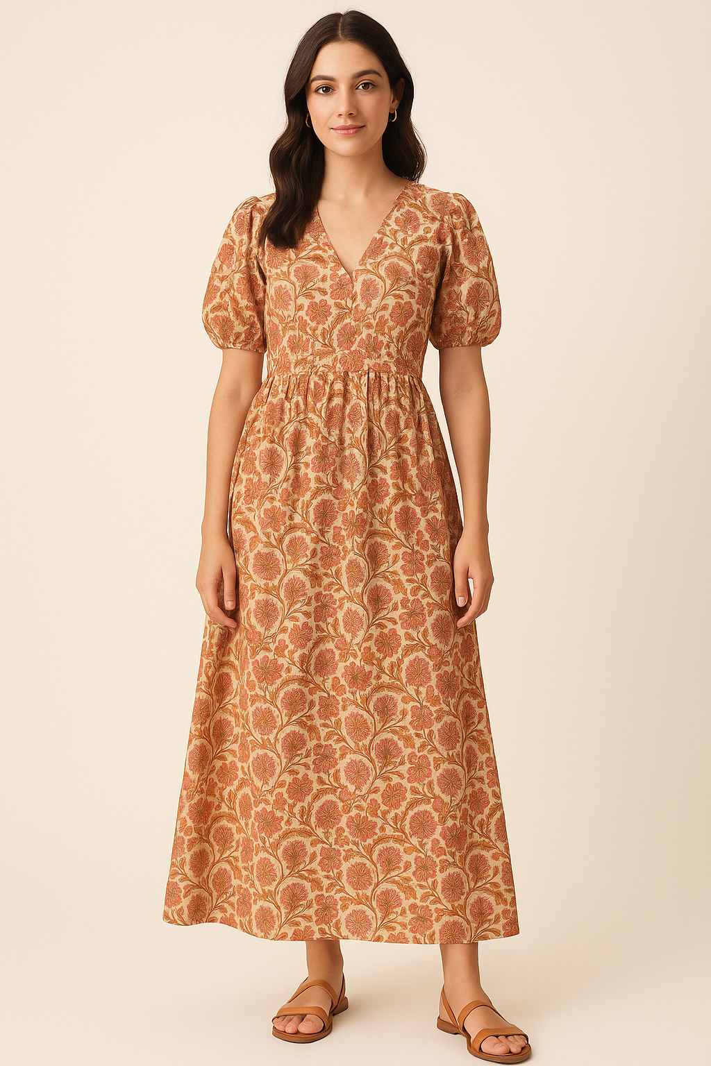 Cream Acanthus Pure Cotton Printed Fabric Material