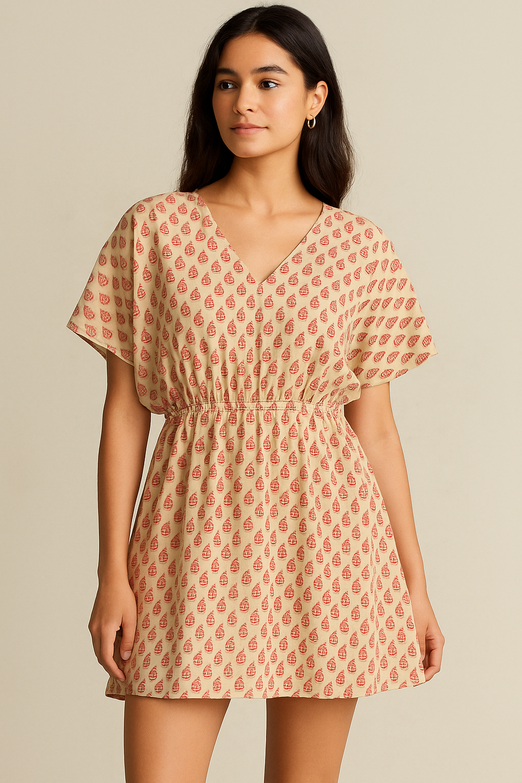 Cream Autumnal Pure Cotton Printed Fabric Material