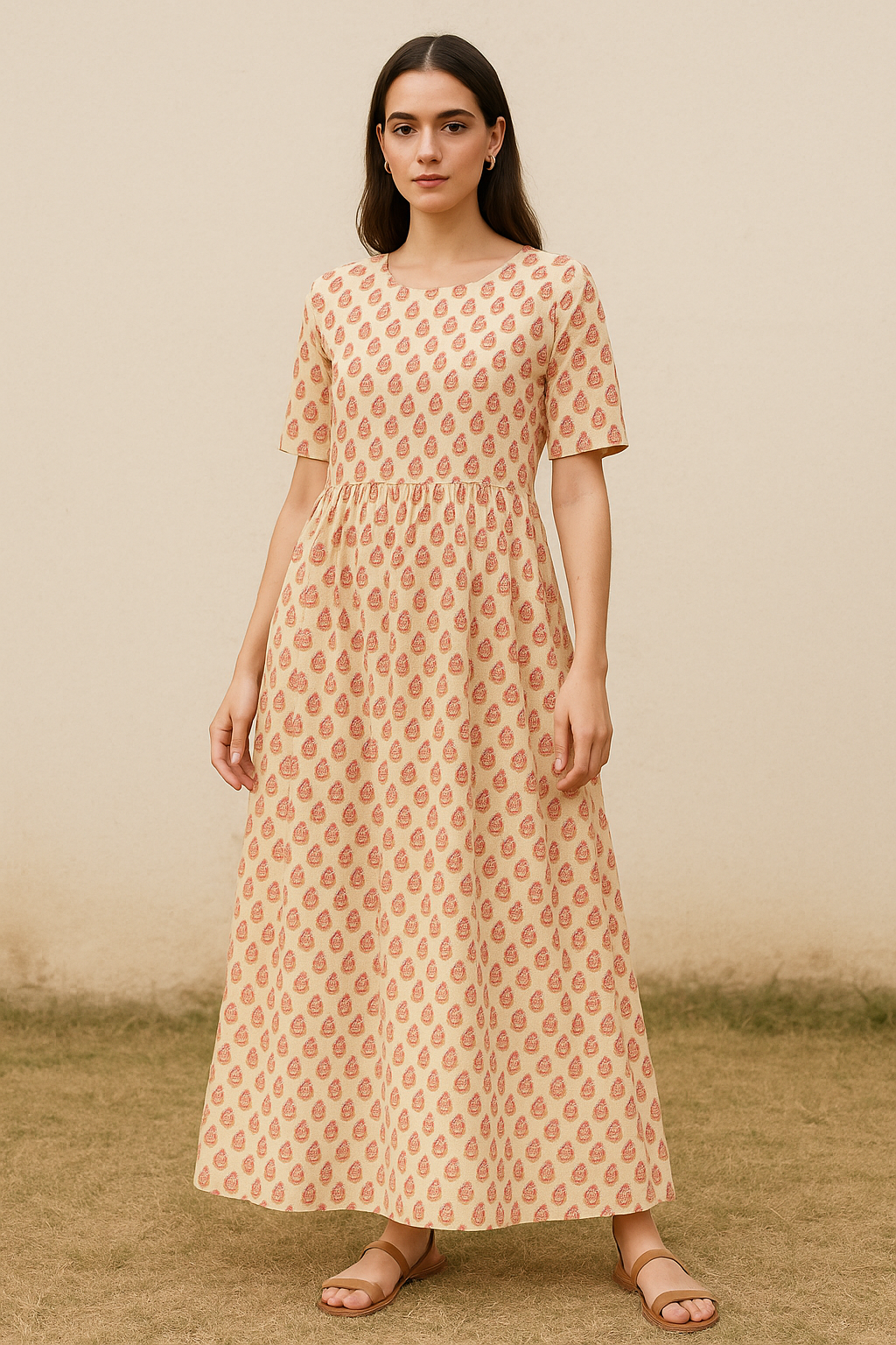 Cream Autumnal Pure Cotton Printed Fabric Material