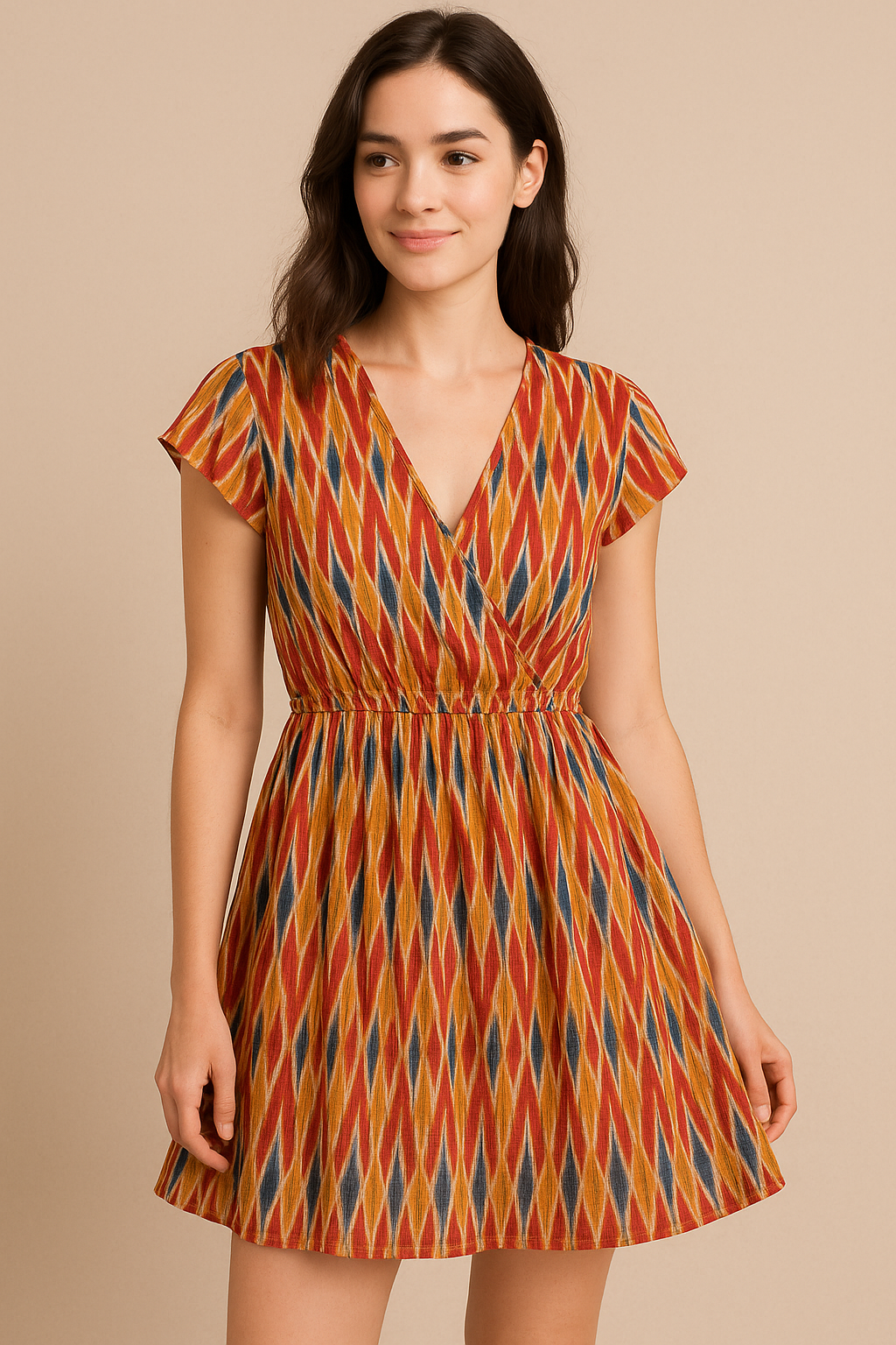 Beautiful Multicolour Ikat Digital Printed Fabric - Pure Cotton