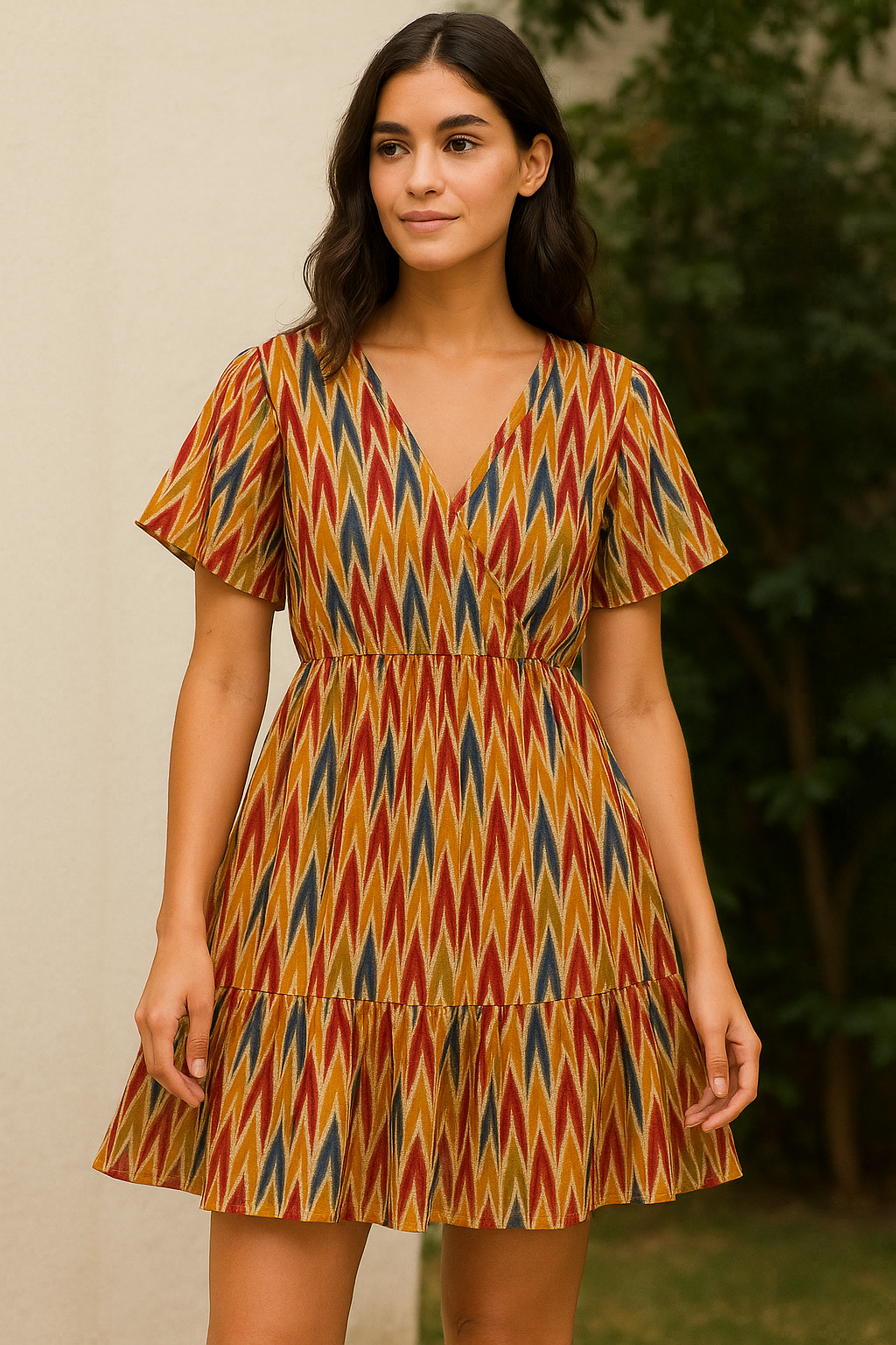 Beautiful Multicolour Ikat Digital Printed Fabric - Pure Cotton