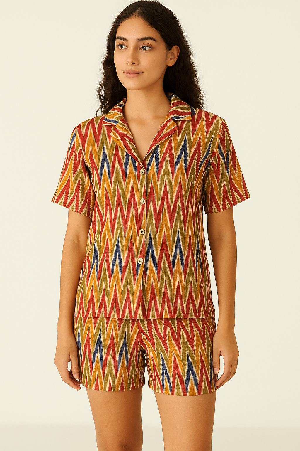 Beautiful Multicolour Ikat Digital Printed Fabric - Pure Cotton