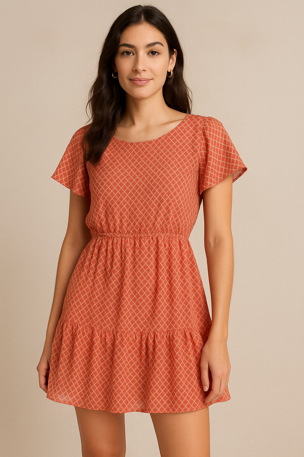 Orange Repeat Rhombus Lattice Digital Printed Fabric - Pure Cotton