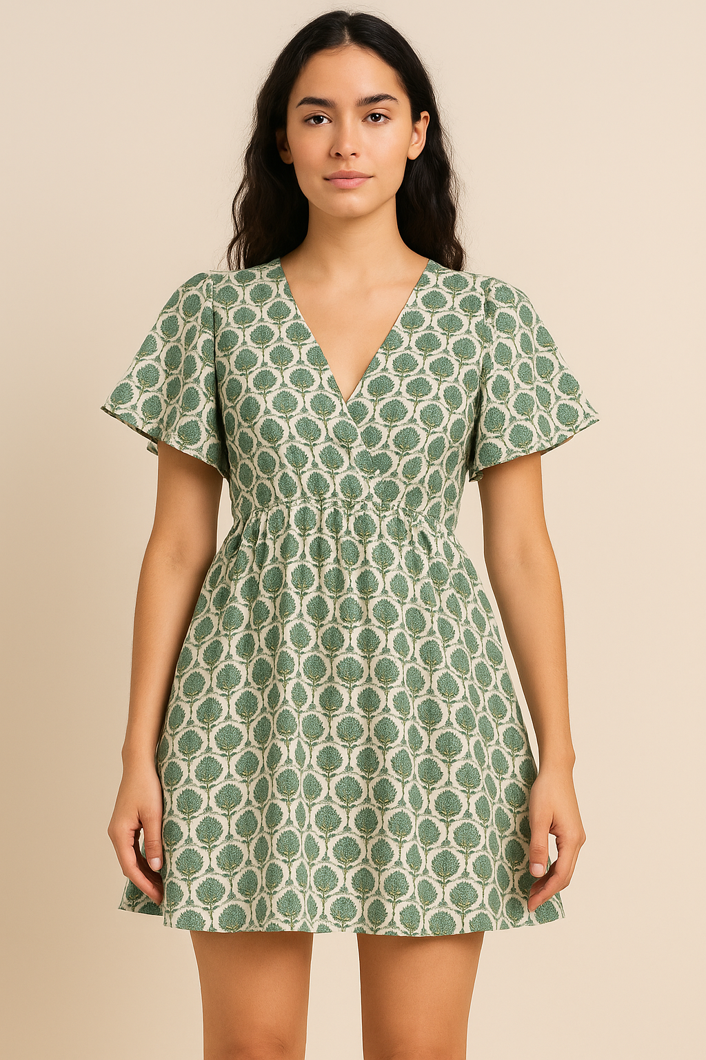 Decorative Palmate Divergent Green Pista Leaves Digital Printed Fabric - Pure Cotton