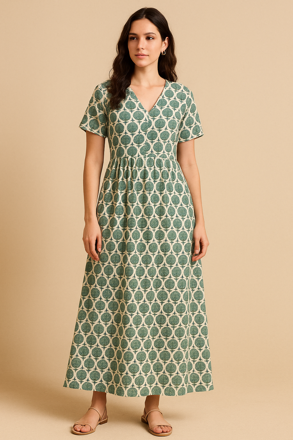 Decorative Palmate Divergent Green Pista Leaves Digital Printed Fabric - Pure Cotton