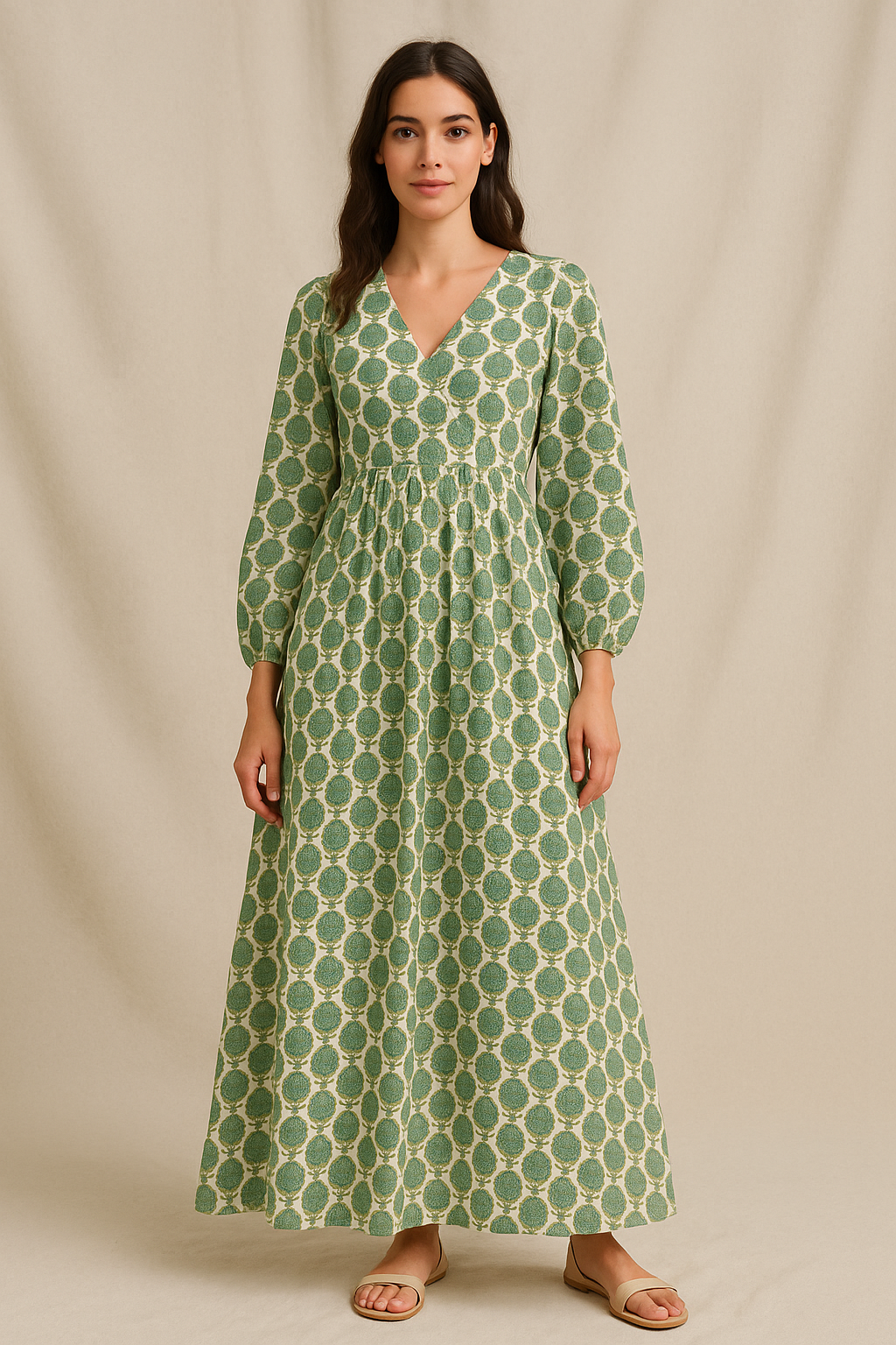 Decorative Palmate Divergent Green Pista Leaves Digital Printed Fabric - Pure Cotton